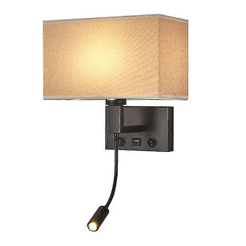 3104 5w Led-wandleuchte Für Bett Und Flur Mit Schwanenhals-spot Und Usb-anschluss - Schwarz / (schwarzbraune Abdeckung, Warmes Licht)