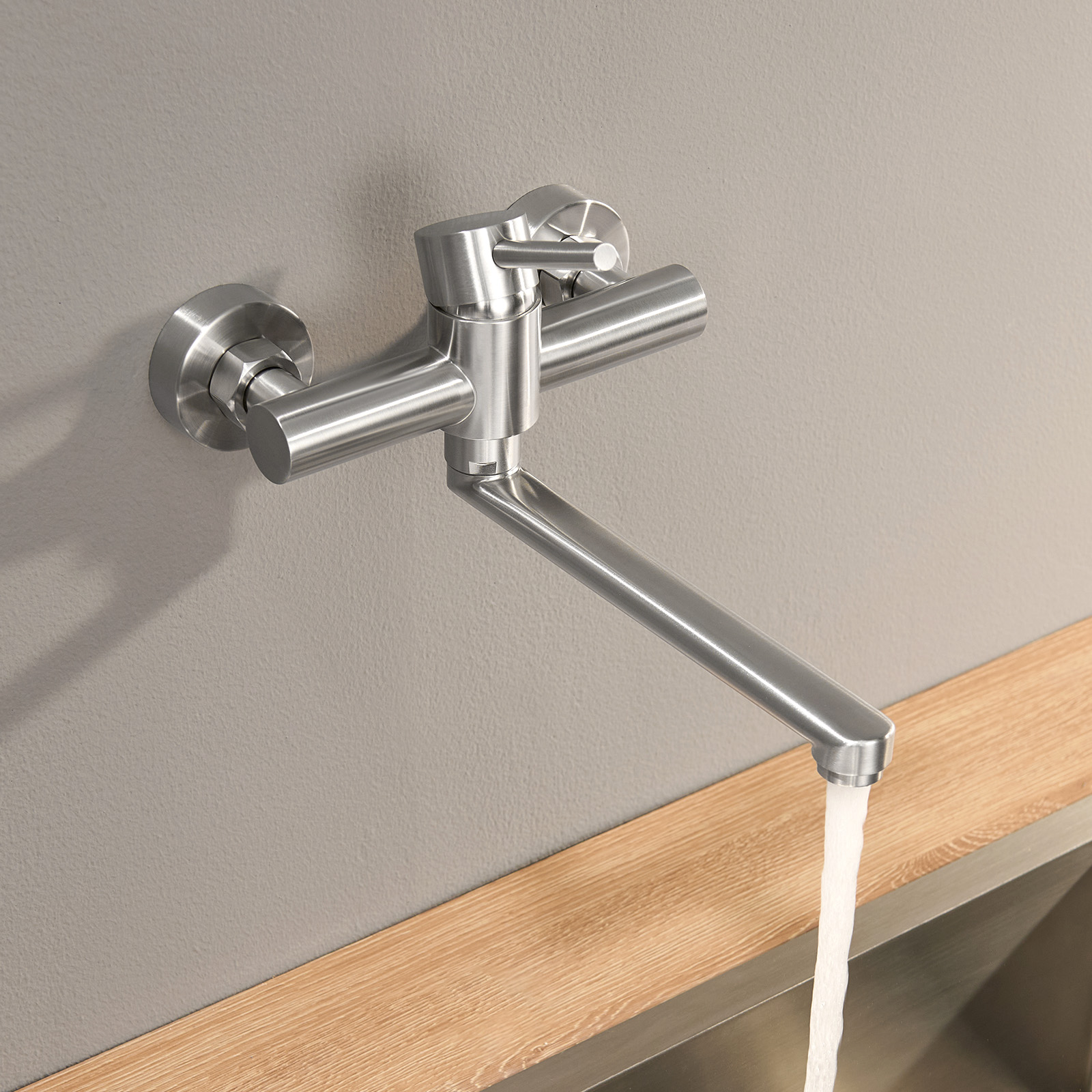 Cecipa Max Wand Küchenarmatur, Edelstahl Wandmontierte Küchenmischbatterie Mit Langem Auslauf, Spültischarmatur Zur Wandmontage, Wandarmatur Für Küche, Gebürstet
