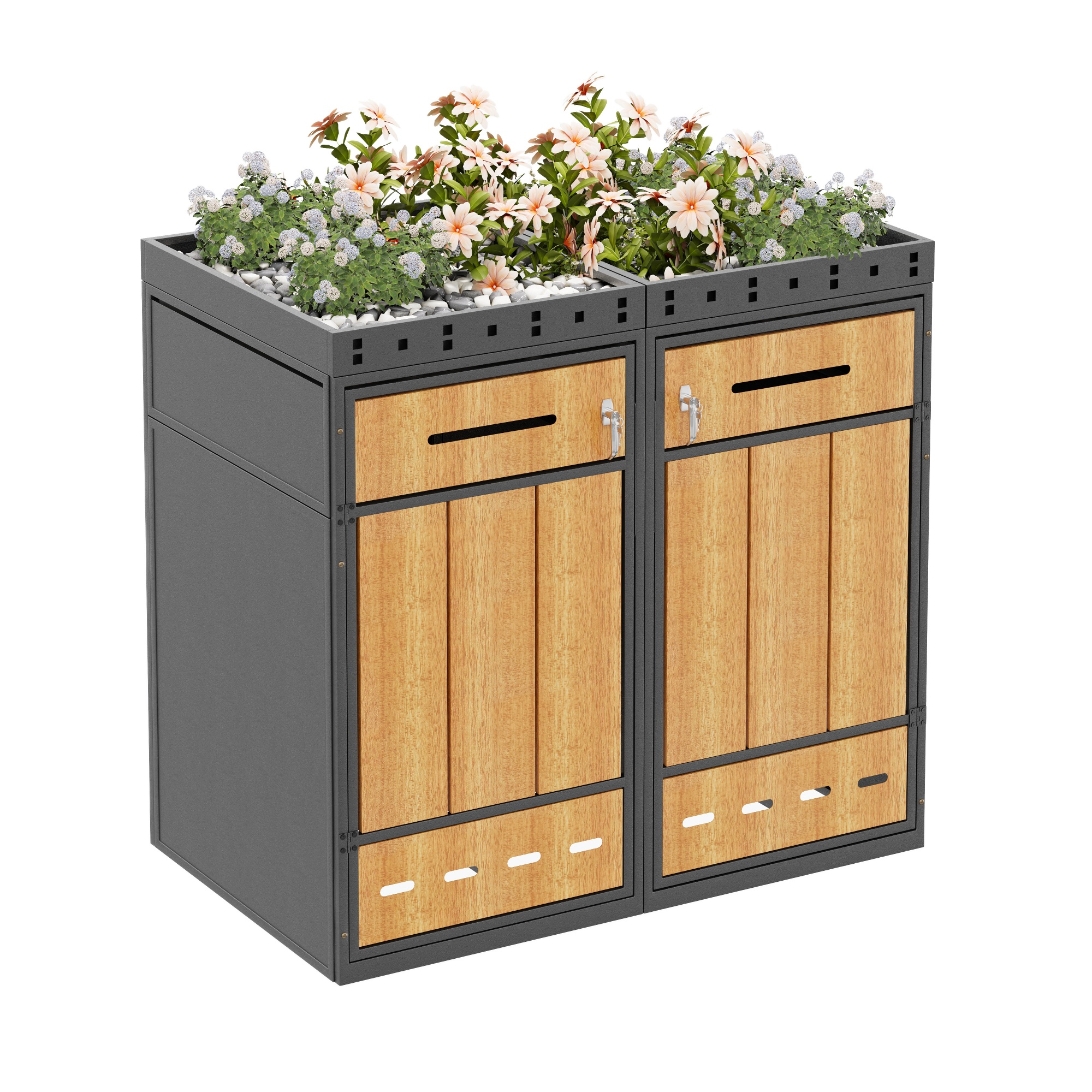 Mülltonnenbox 2er Mit Pflanzdach, 120-240 Liter, Für Garten & Hof