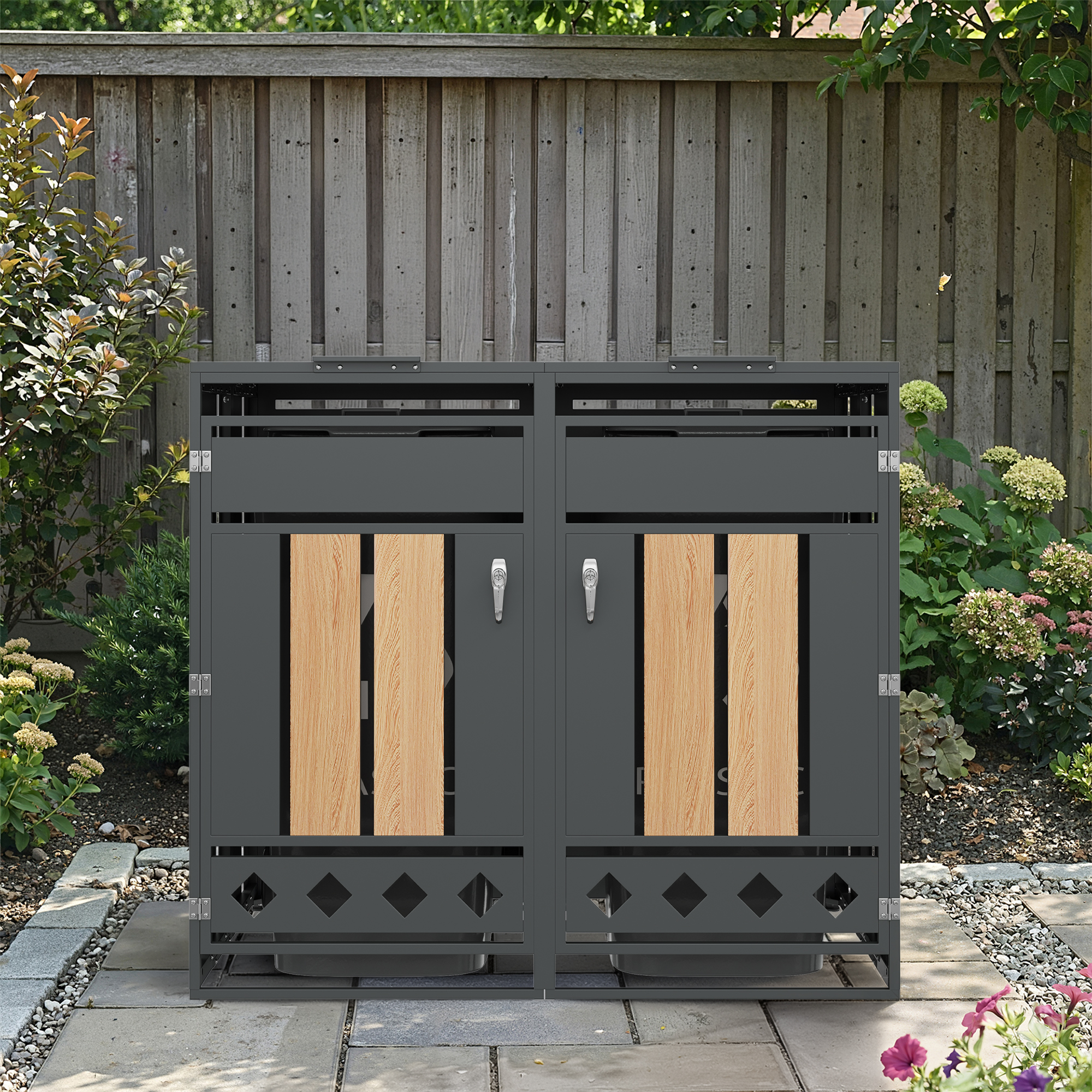 Mülltonnenbox Mit Klappdeckel, 2 Türen, Abschließbar, Für Garten & Hof