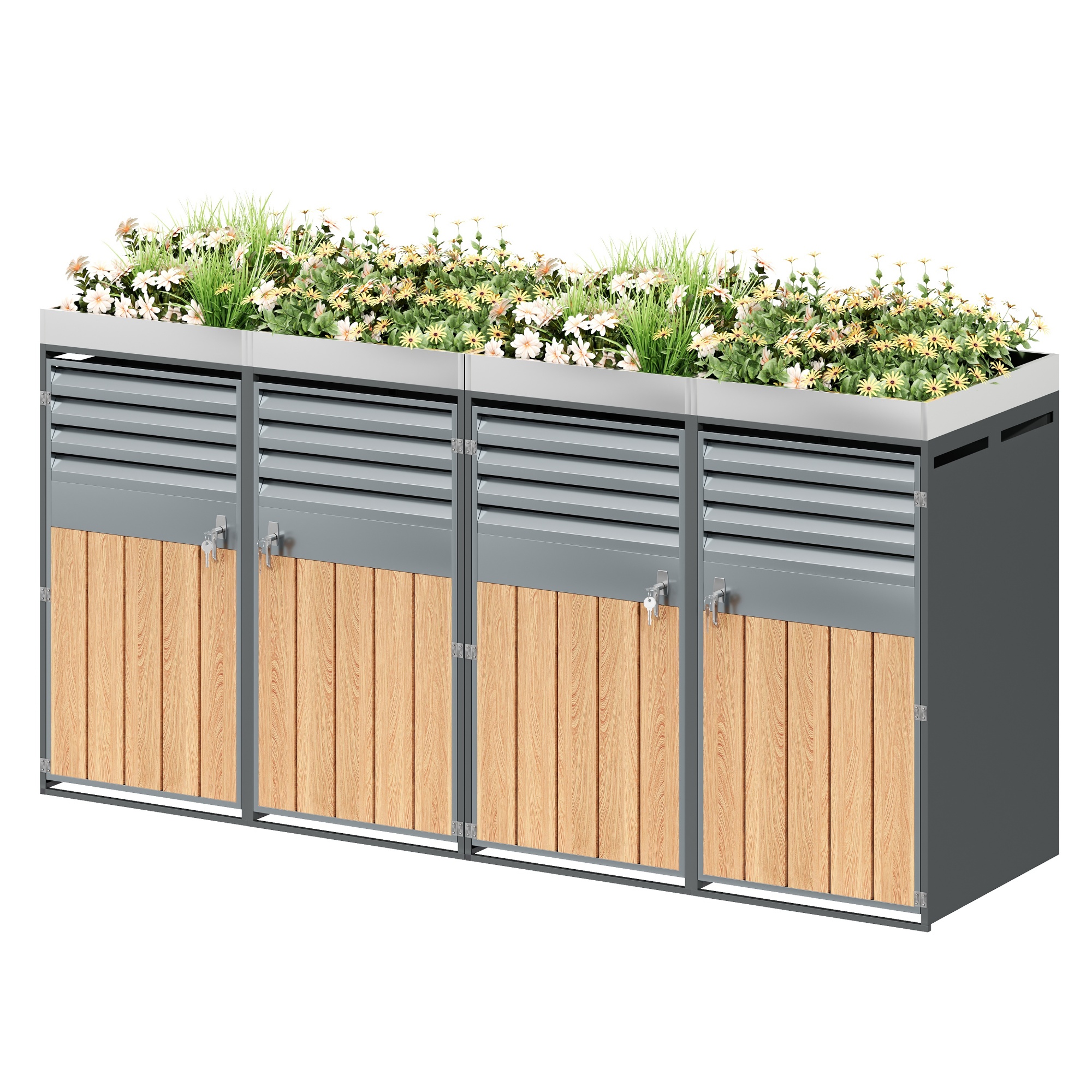 Mülltonnenbox Mit Lamellen-lüftung, 4 Türen, Abschließbar, Für Garten & Hof