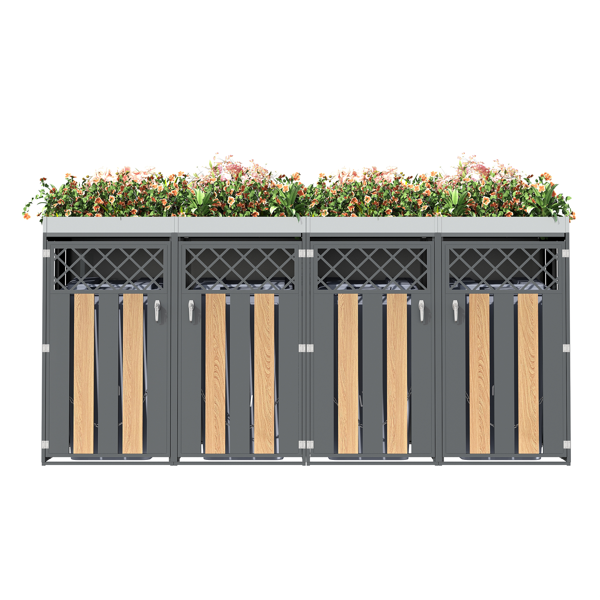 Mülltonnenbox Mit Pflanzfläche, 4 Türen, Abschließbar, Für Garten & Hof