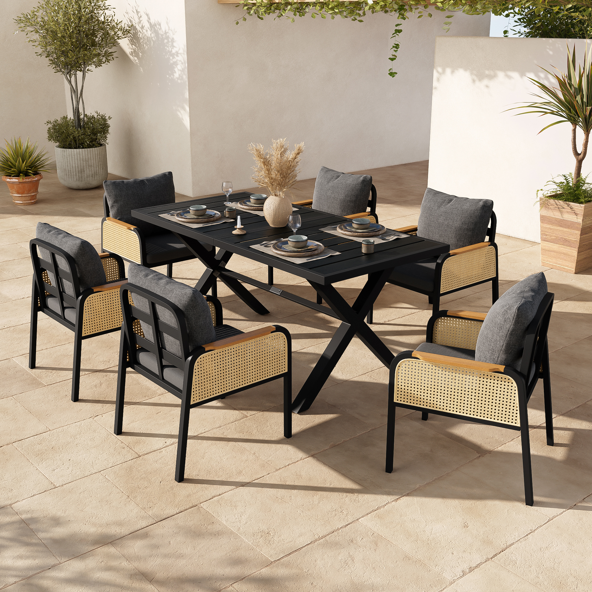 Outdoor-sofa-set Mit Tisch, 6 Stühlen, Rattan, Für Terrasse & Garten