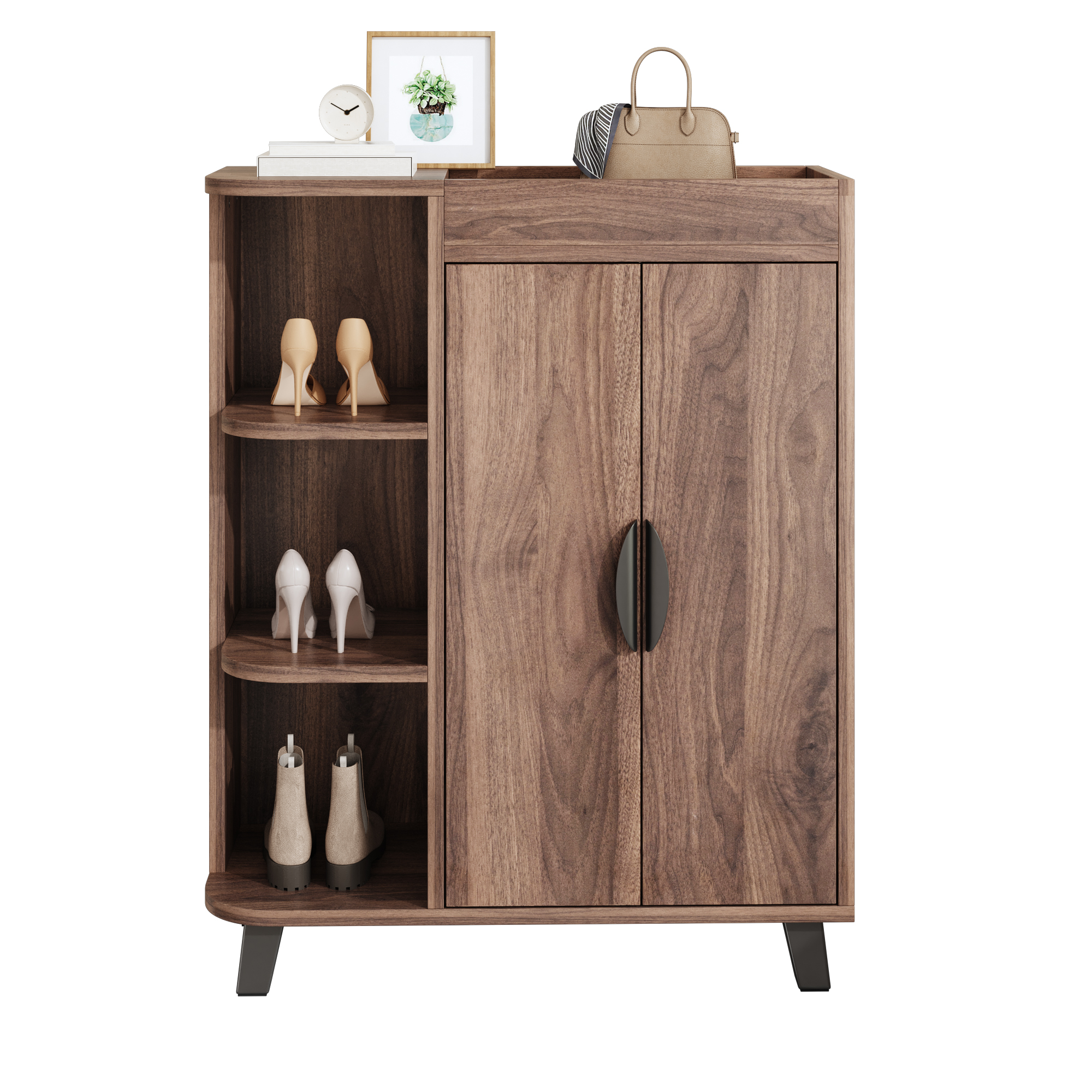 Schmaler Schuhschrank Mit Offenen Fächern, Holzoptik, Für Kleine Flure