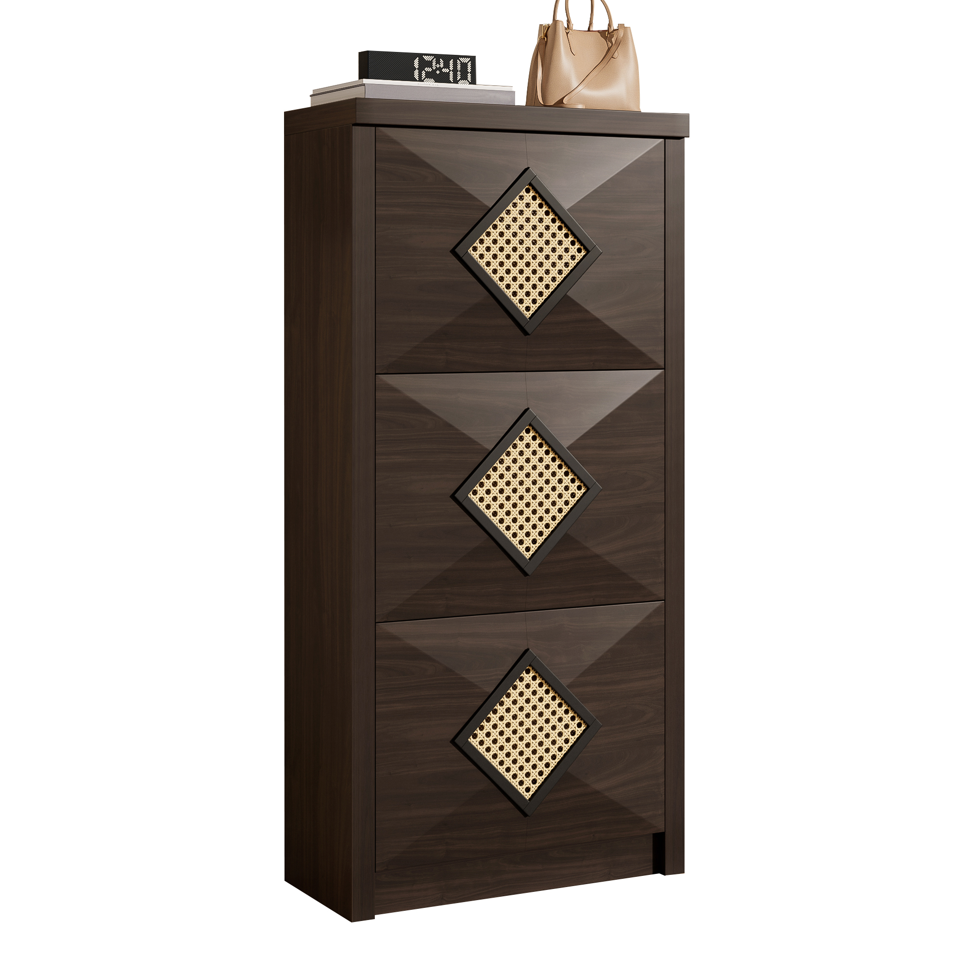 Schuhschrank Vintage Rattan, 3 Klappfächer, 54x115x25 Cm, Für Flur
