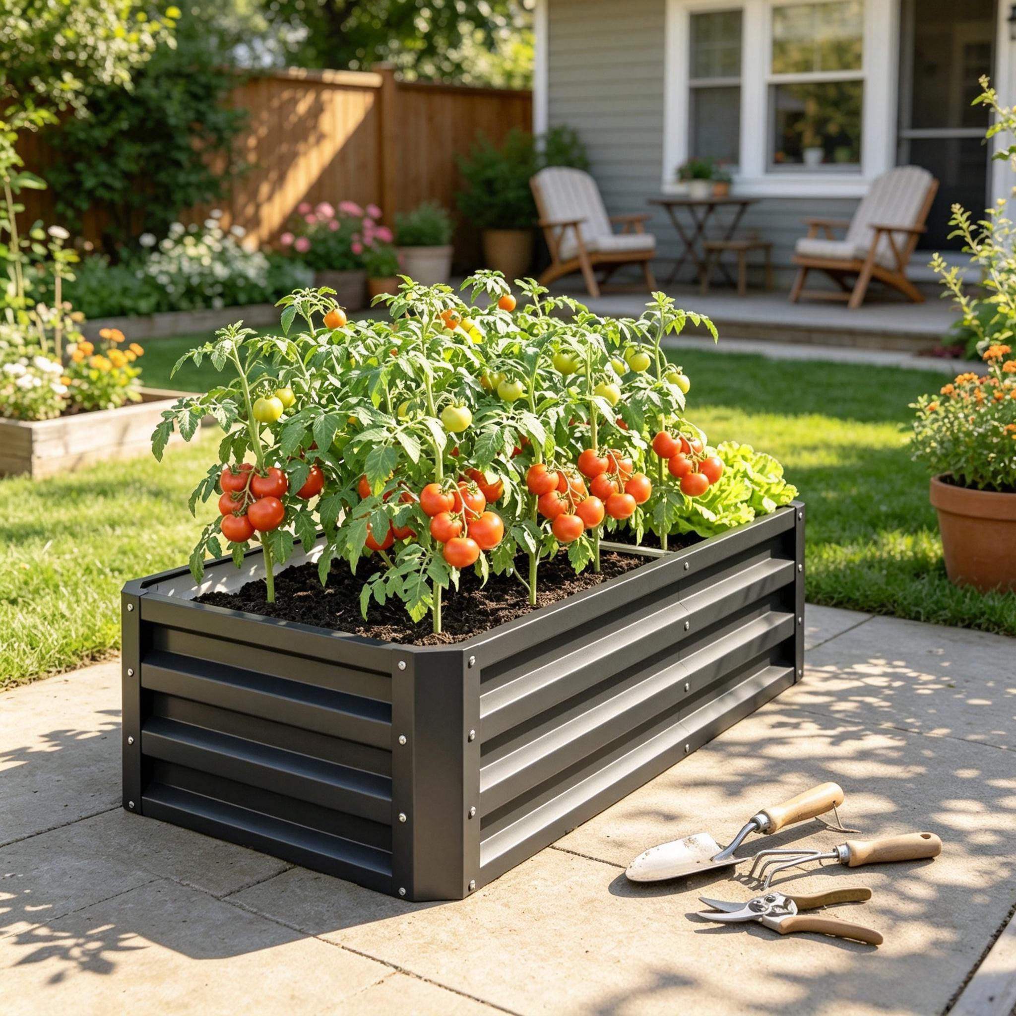 Gartenhochbeet Verzinkter Stahl 120x60x30,5 Cm, Wetterfest, Uv-beständig, Für Gemüse, Kräuter & Blumen
