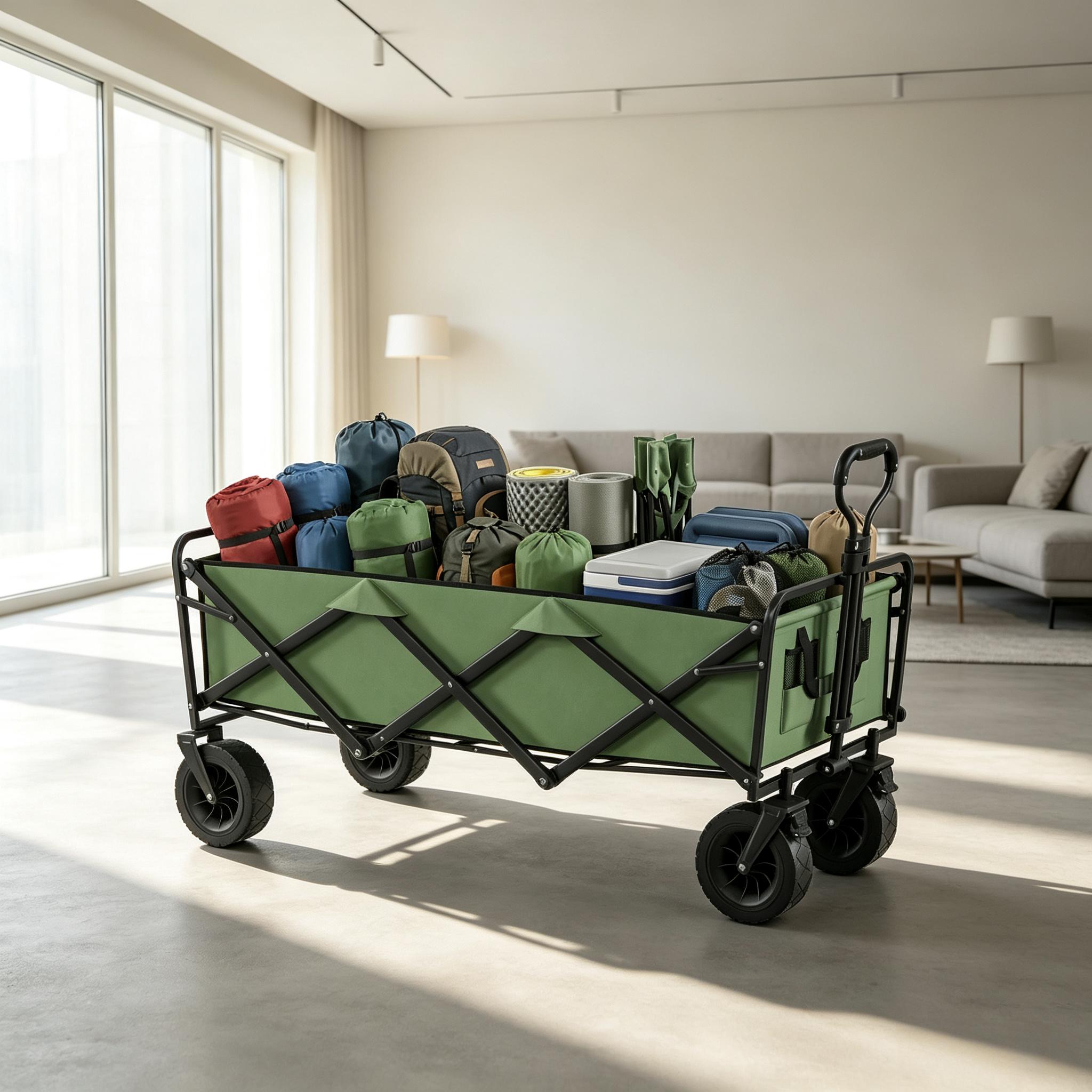 Gartenwagen Klappbar 130 L, 250 Kg, Geländeräder Mit Bremsen, Verstellbarer Griff, Stabiler Metallrahmen