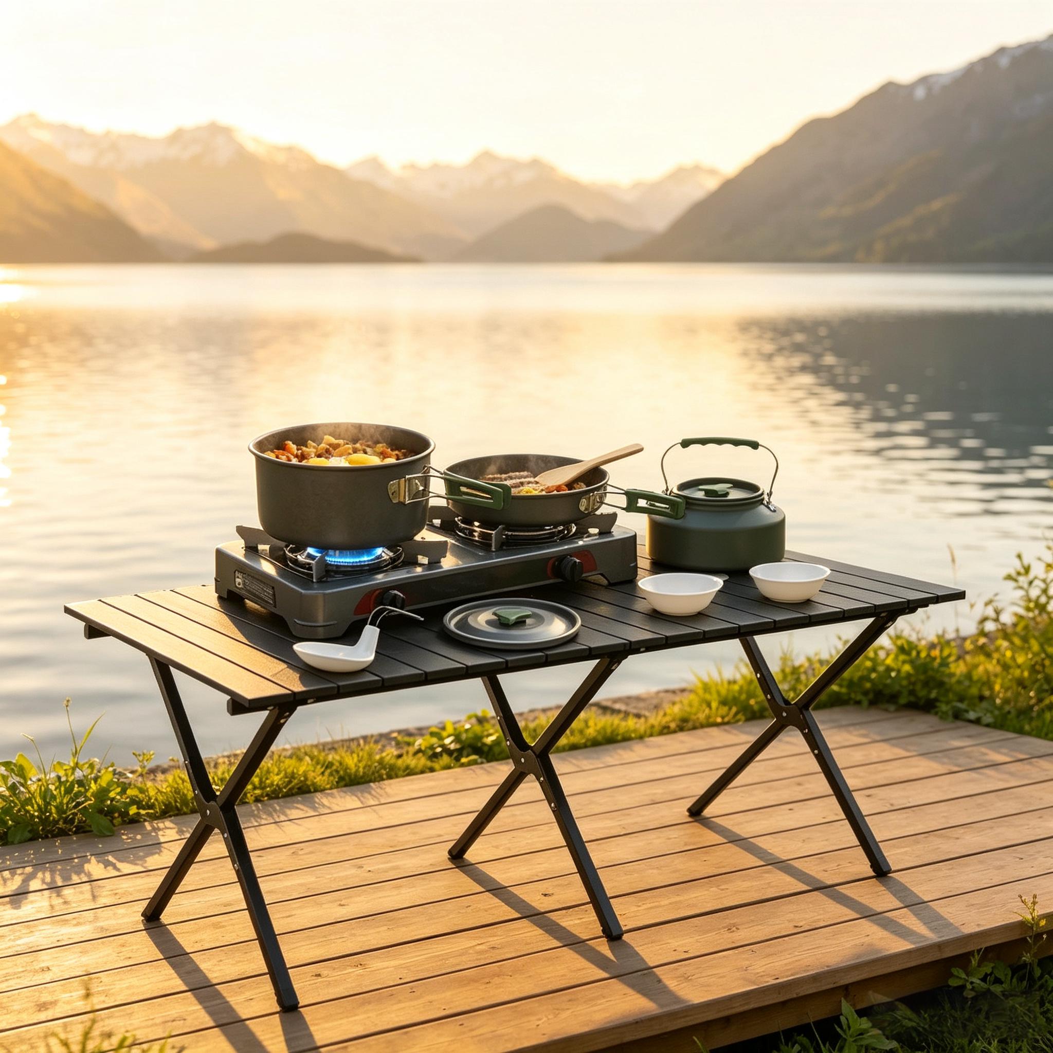 Camping-kochset 11-teilig Aluminium, 2-3 Personen, Kessel, Pfanne, Topf, Antihaftbeschichtung, Tasche
