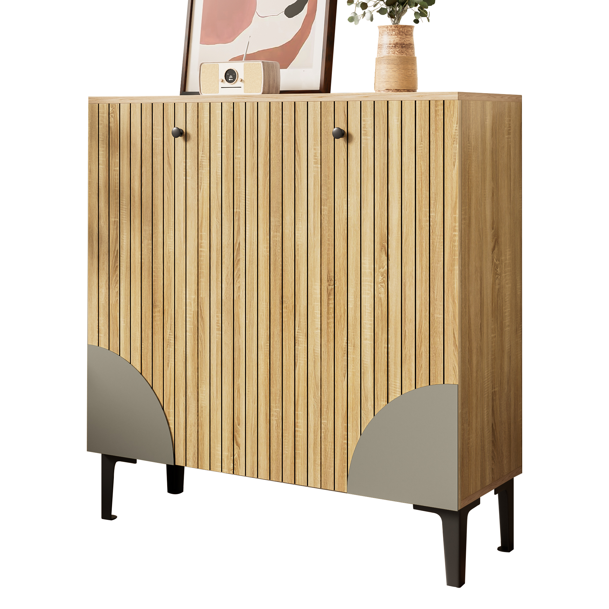Schuhschrank Holzoptik 90x94x32 Cm Mit 3 Türen, Für Flur