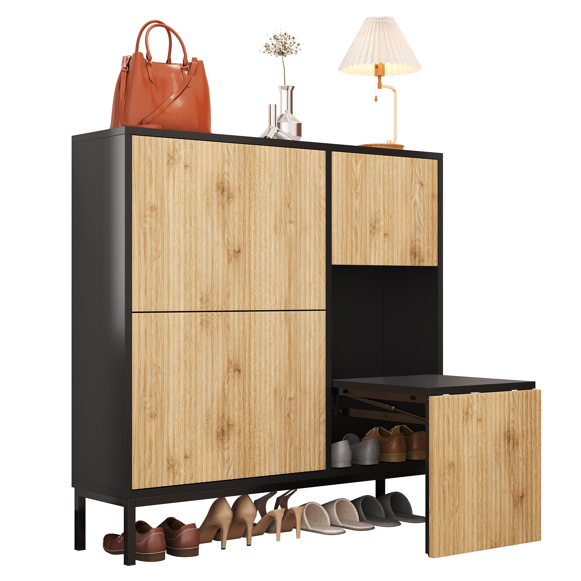 Schuhschrank Mit Sitzbank, 3 Klappen, Viel Stauraum, Für Flur & Schlafzimmer