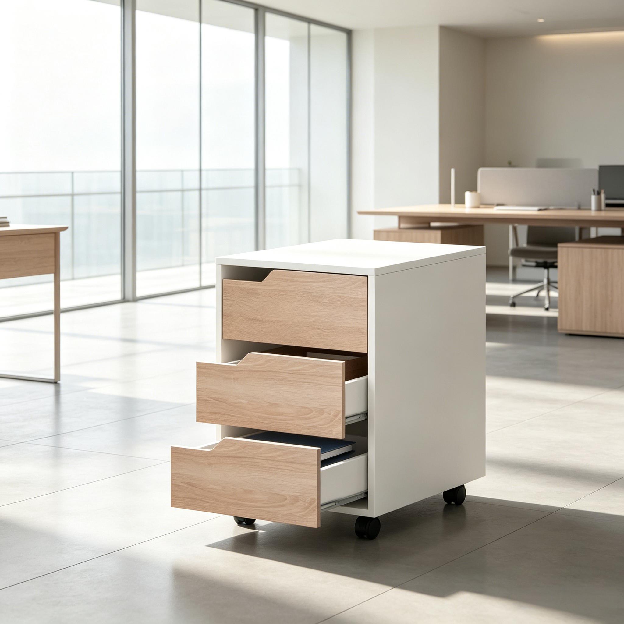 Rollcontainer 3 Schubladen, Mdf Melaminbeschichtet, 40x50x57,5 Cm, Rollen 360° Mit Bremsen, Für Büro