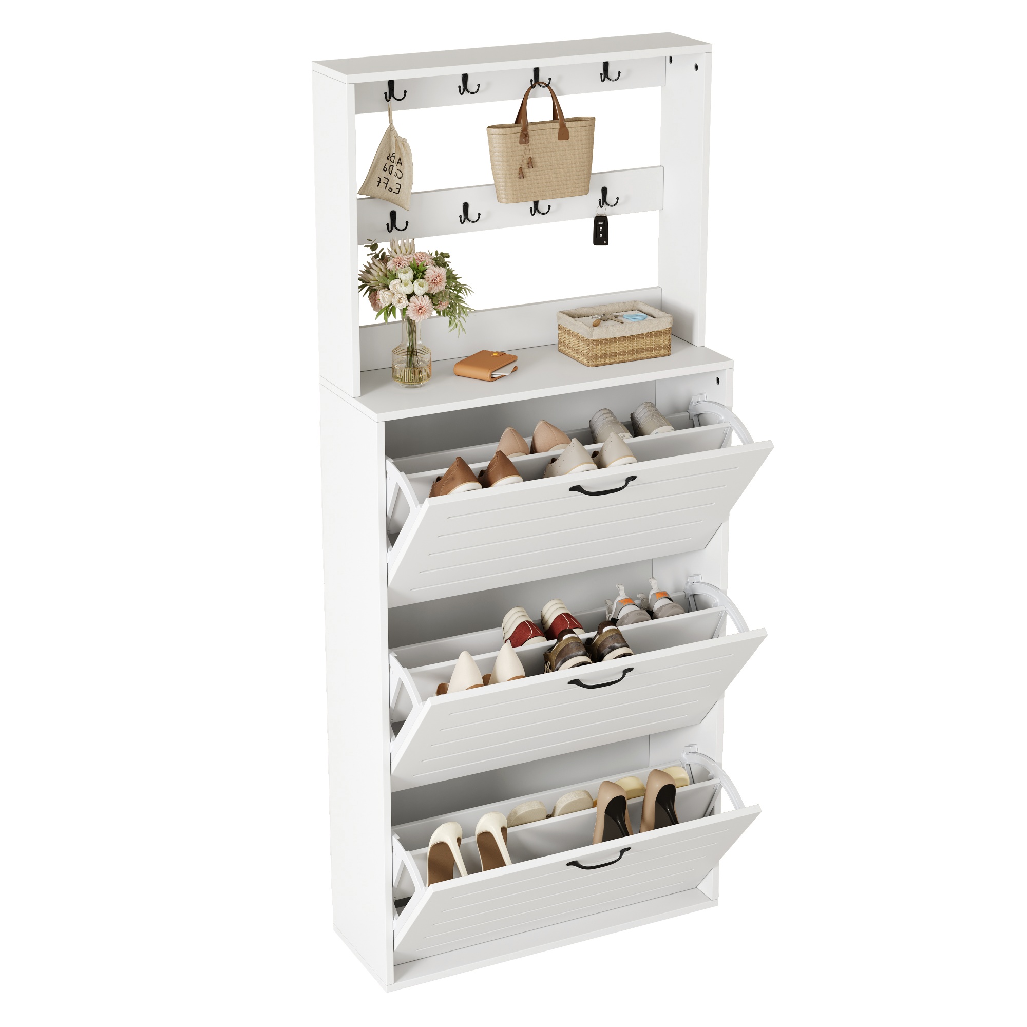 Schuhschrank Mit 3 Türen, Haken, Platz Für 15 Paar, Für Flur & Schlafzimmer