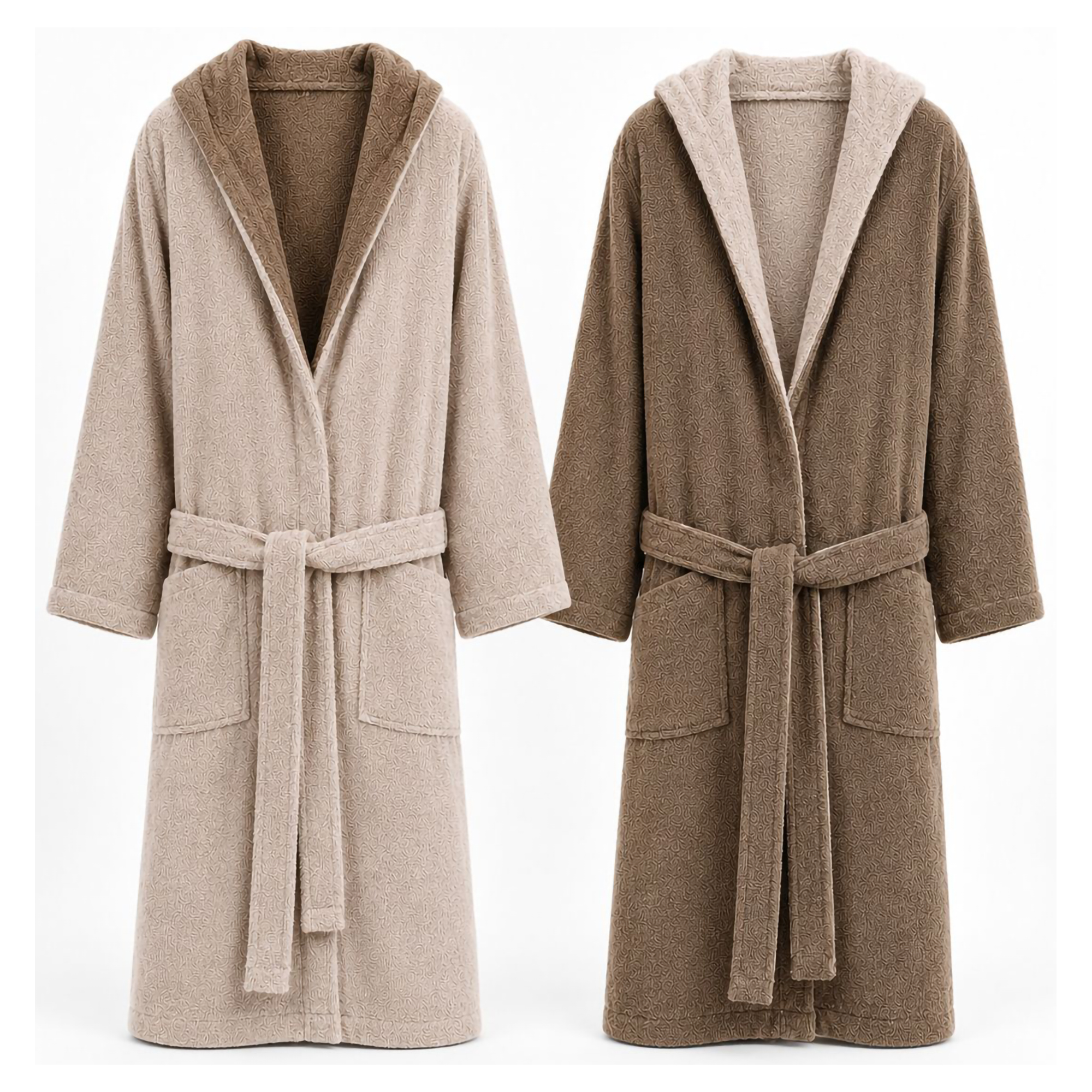 Albornoz Seha, 100% Algodón Con Capucha Reversible, Estructura Marrón, Tono Crema, Beige Crema