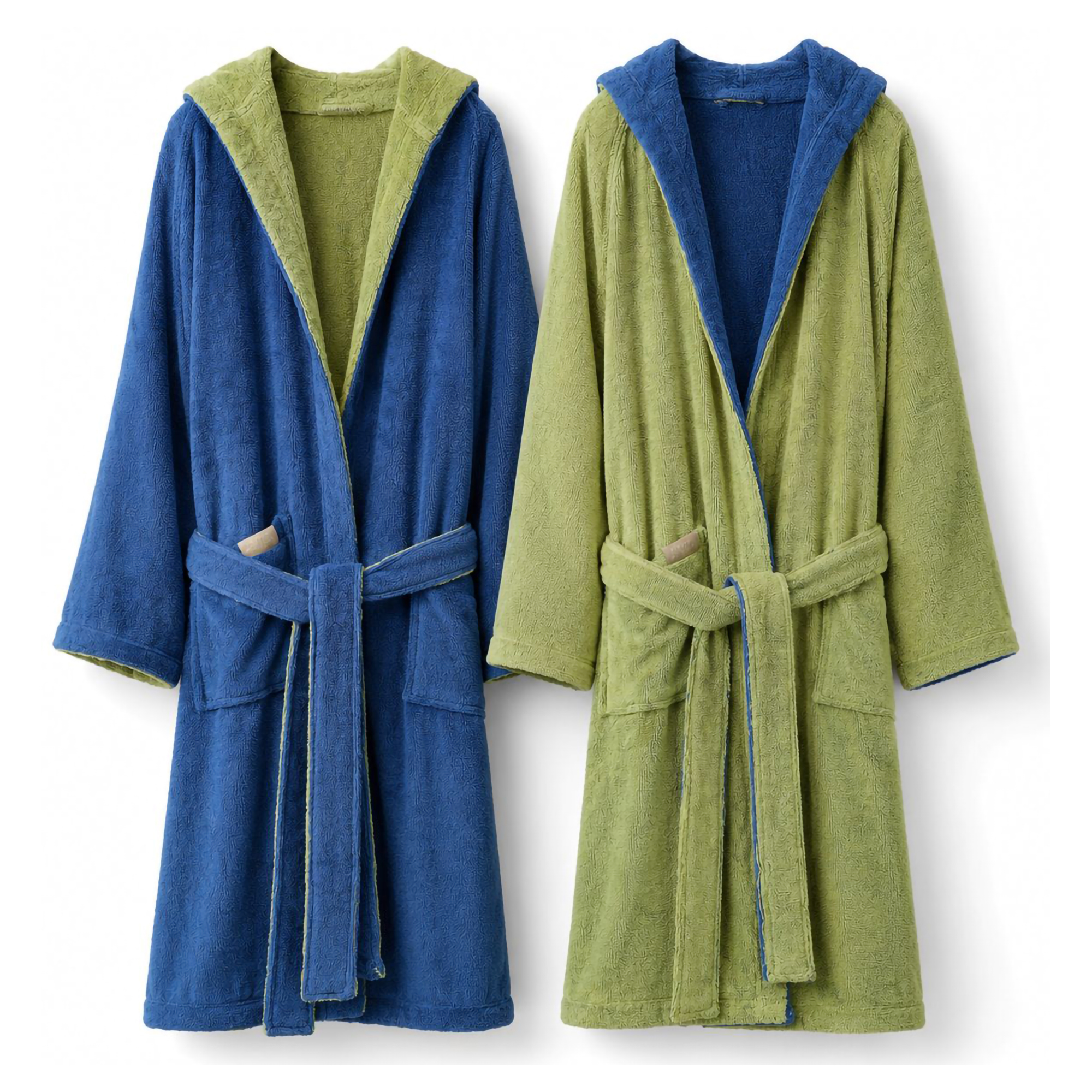 Albornoz Selesi, 100% Algodón Con Capucha Reversible, Estructura Verde, Tonalidad De Estructura Índigo, Azul Índigo