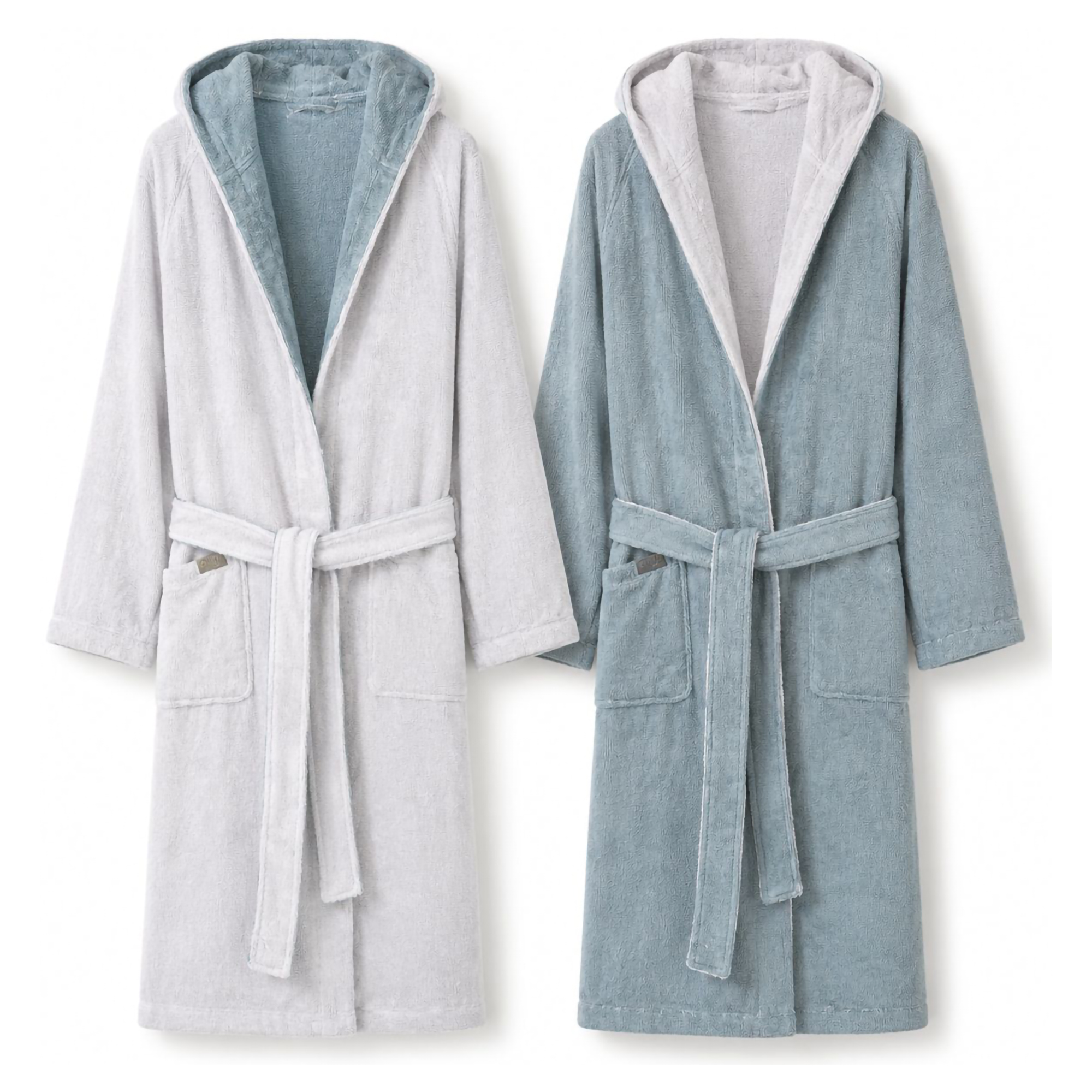 Albornoz Sefane, 100% Algodón Con Capucha Reversible, Estructura Gris, Tono Claro, Gris Claro