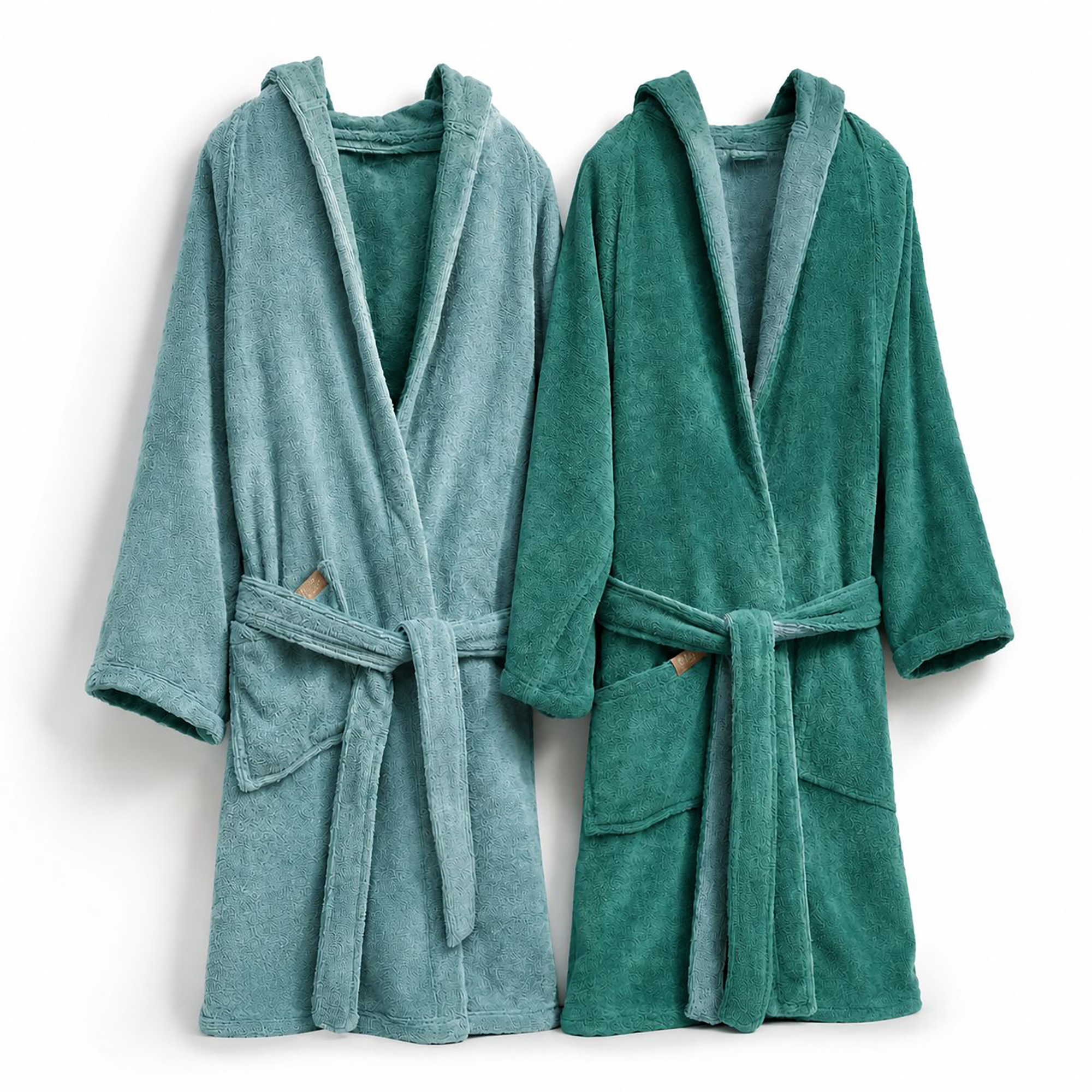Albornoz Sekate, 100% Algodón Con Capucha Reversible, Estructura Verde, Sombra Acuática, Verde Agua