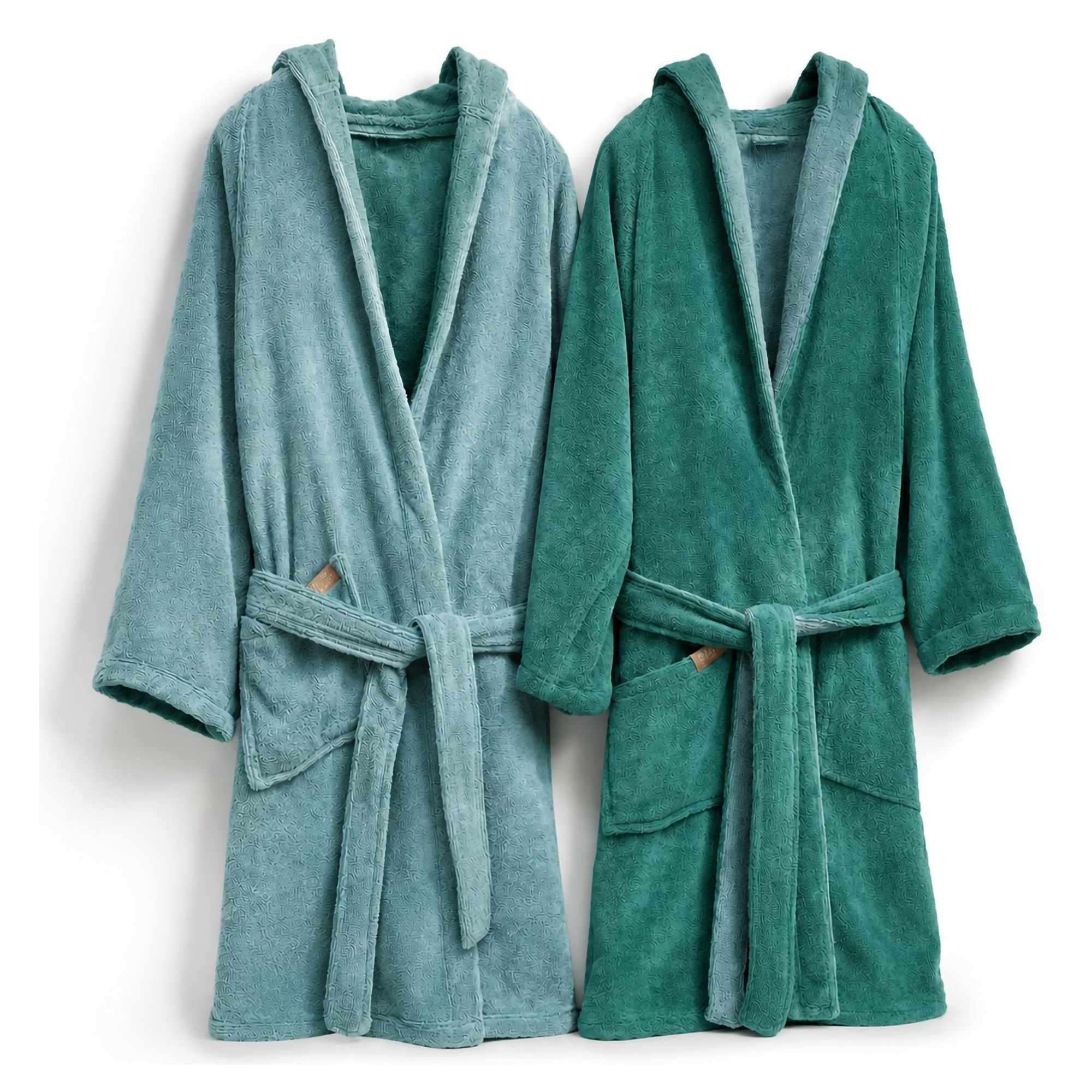 Albornoz Seha, 100% Algodón Con Capucha Reversible, Color Estructura Verde, Sombra Estructura Agua, Verde Agua