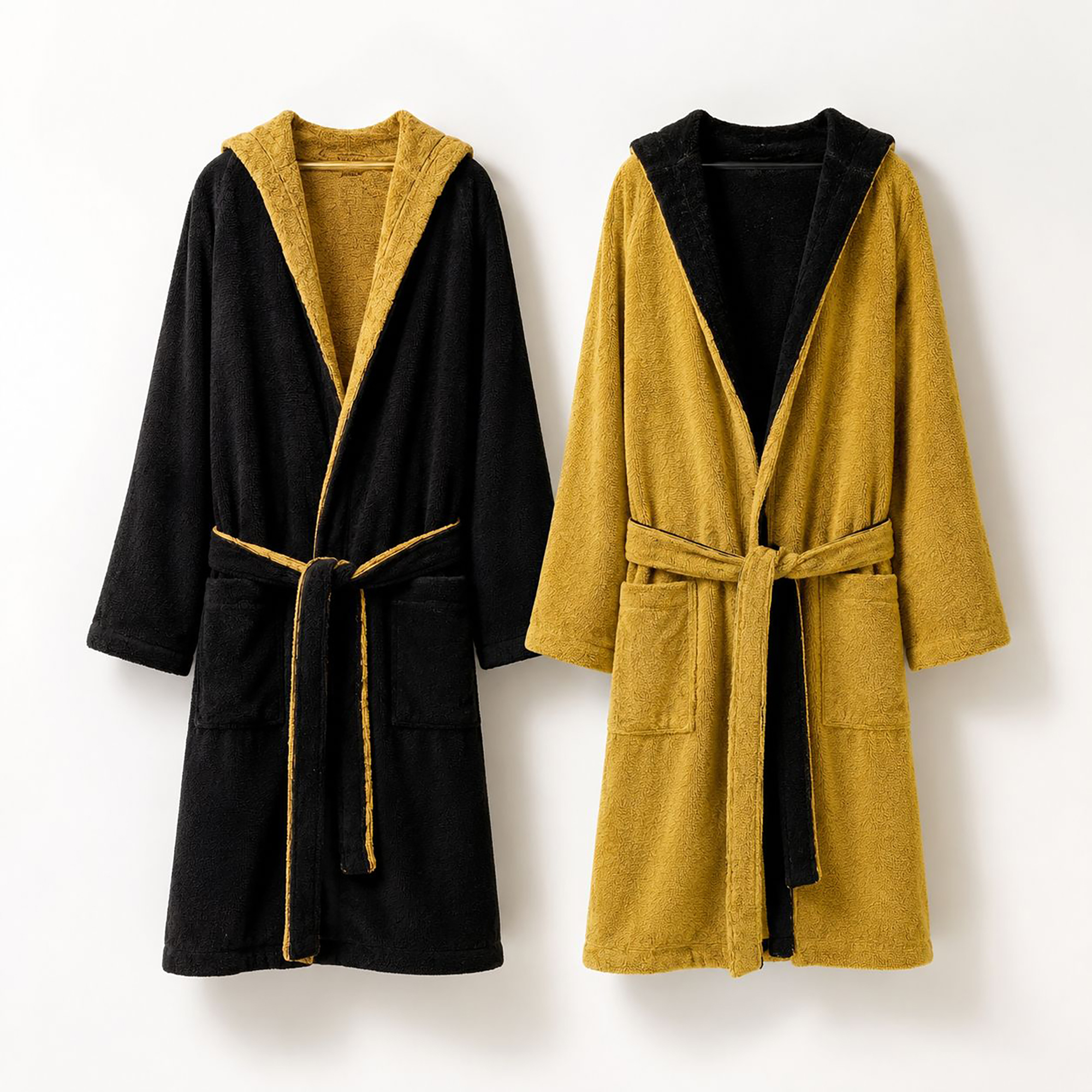 Albornoz Sekate, 100% Algodón Con Capucha Reversible, Estructura Dorada, Talla Xxl, Negro