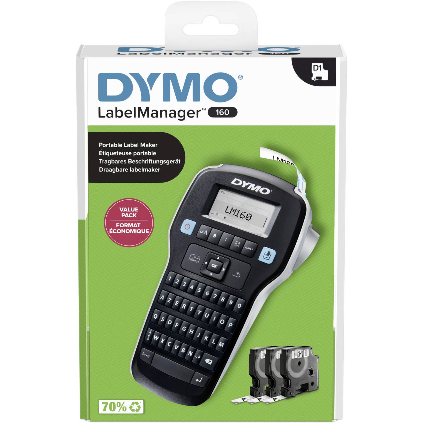 [neuwertig] B-ware Dymo Beschriftungsgerät Labelmanager 160 Azerty Etikettendrucker D1 6-12mm