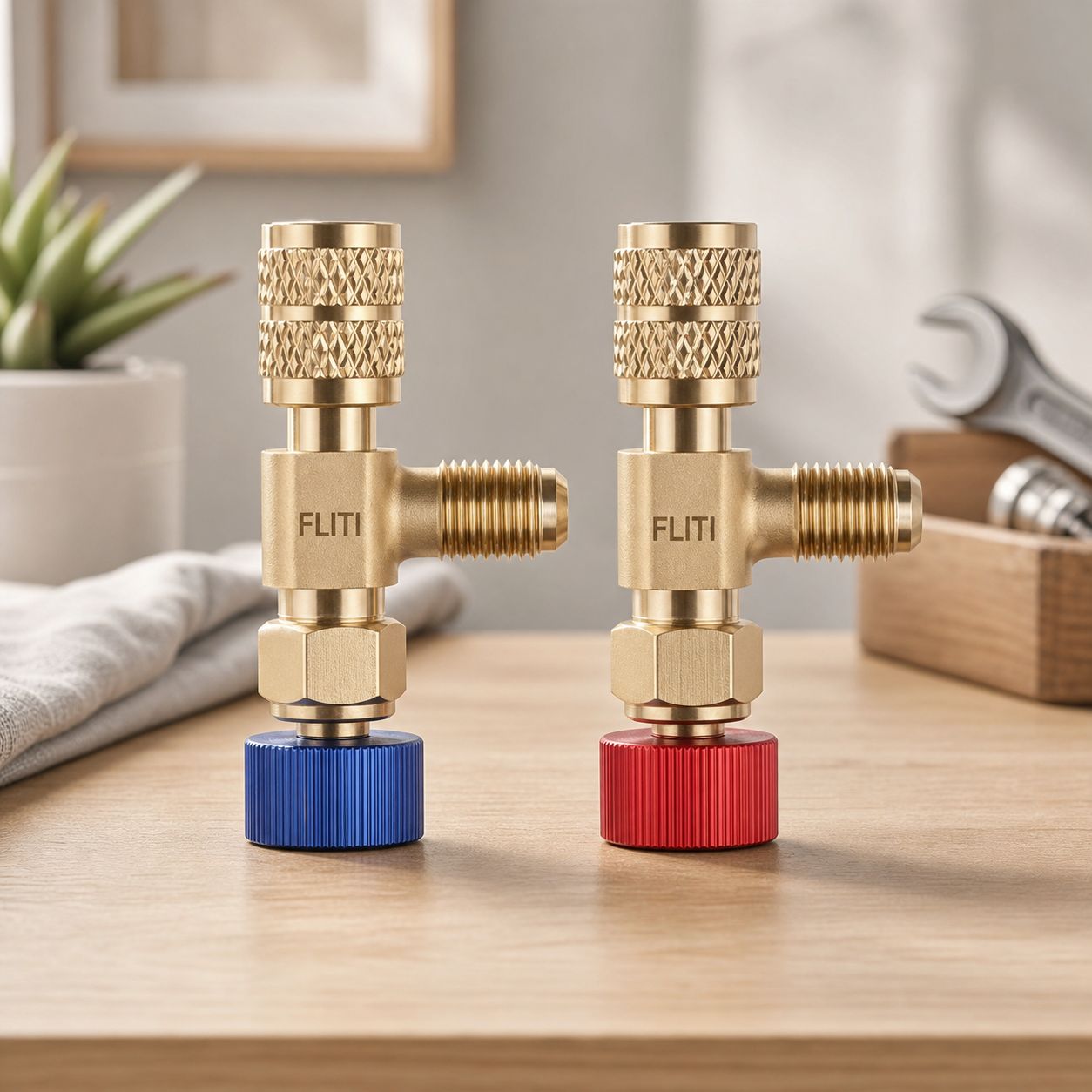 Lot Von 2 Vannes De Sécurité Réfrigérant R410a R22 Laiton Anti-fuite Adaptateur Climatisation Sae 1/4" Einfach Für Den Installateur