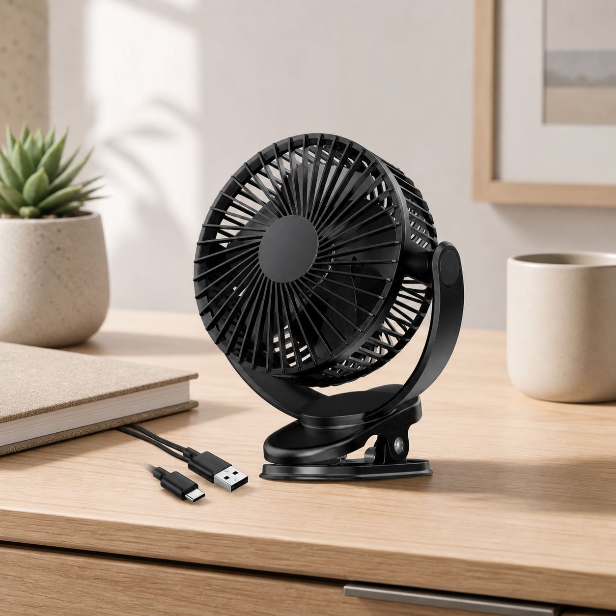 Mini-usb-ventilator Mit 5000 Mah Akku – 3 Geschwindigkeitsstufen – 360°-drehung – Clip-ventilator Für Büro, Camping Und Auto