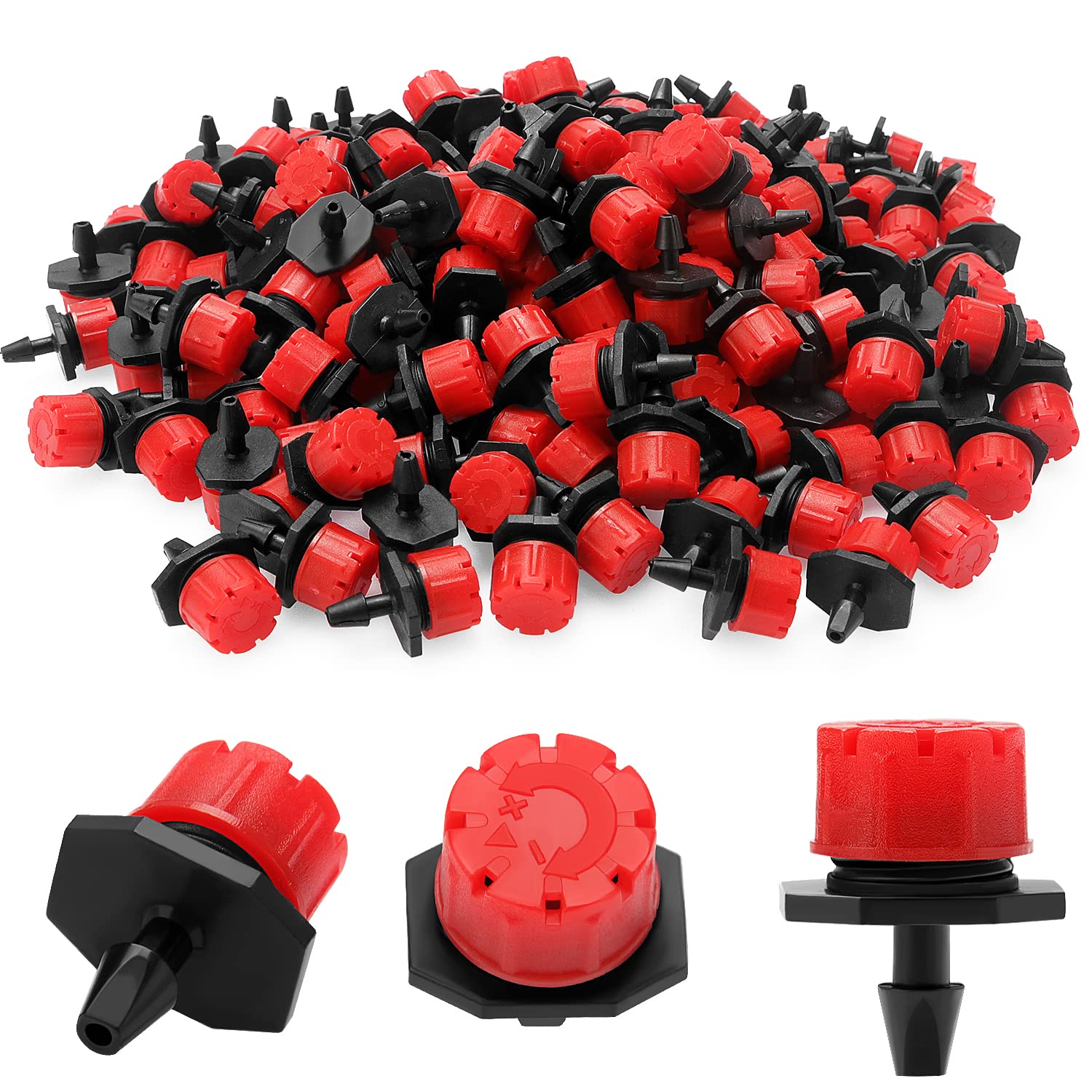 200 Verstellbare Bewässerungstropfer, Mikro-emitter/tropfdüsen Aus Kunststoff, Geeignet Für Blumenbeete, Gärten Und Rasenflächen – Rot
