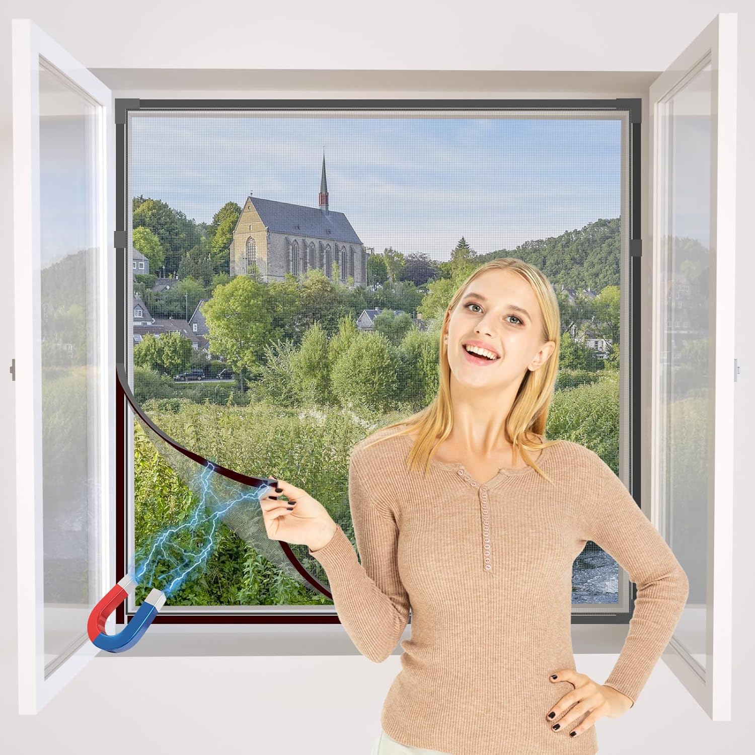 Verstellbares Magnetisches Moskitonetz – Maximale Abmessungen: 100 X 130 Cm – Kein Bohren Erforderlich, Individuell Anpassbar – Einfache Montage (grauer Rahmen, Graues Netzgewebe)