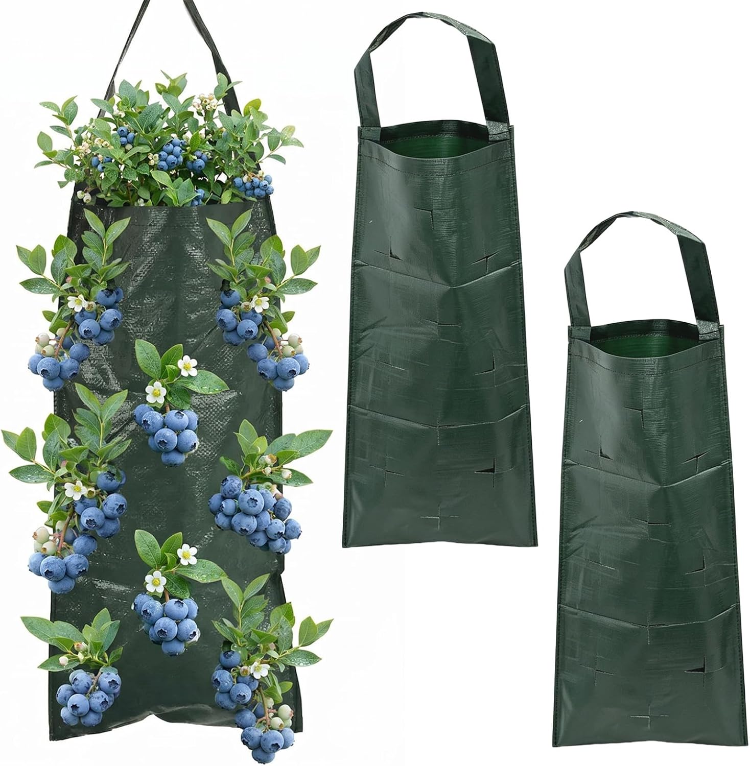 3-teiliges Pflanzbeutel-set – Atmungsaktive Pflanzbeutel Mit 10 Löchern, Vertikal Aufhängbar Für Den Anbau Von Erdbeeren, Tomaten Und Gemüsepflanzen (dunkelgrün)