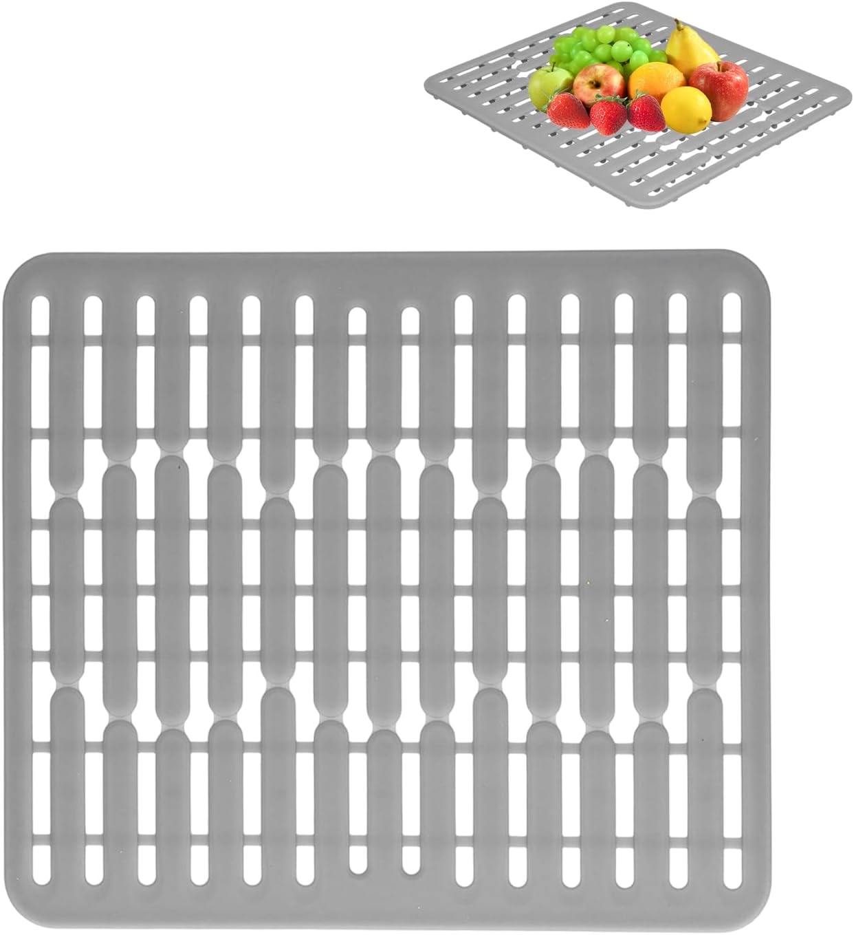Graue Silikon-spülbeckenmatte 32 X 28,5 X 1 Cm – Rutschfeste Abtropfmatte, Hitzebeständiges Spülbeckenzubehör