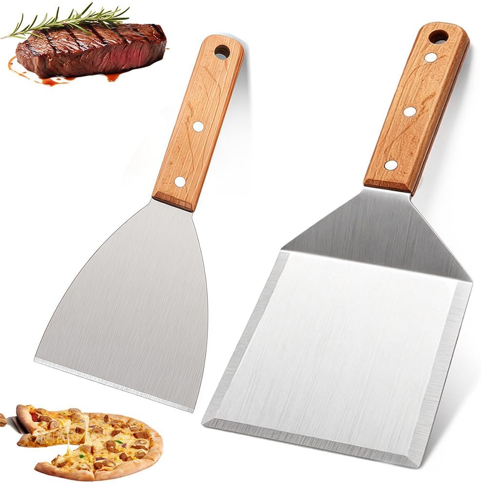 Plancha-spatel, 2-teiliger Küchenspatel Aus Edelstahl, Plancha-schaber, Grillspatel, Plancha-zubehör, Für Plancha Und Grill – Zum Wenden Von Burgern, Pizzen, Steaks Und Mehr (2 Verschiedene Teile)