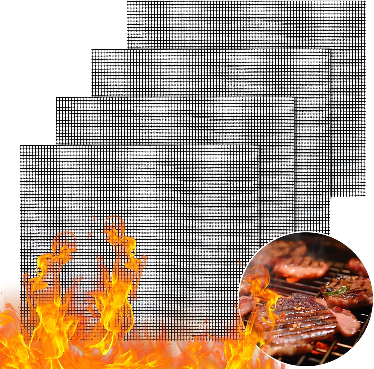 Gwhole Wiederverwendbare Antihaft-backmatten Für Grill/backofen (4er-set) Ptfe-beschichtetes Fiberglasmaterial, Hitzebeständig Bis 260 °c, Individuell Zuschneidbar