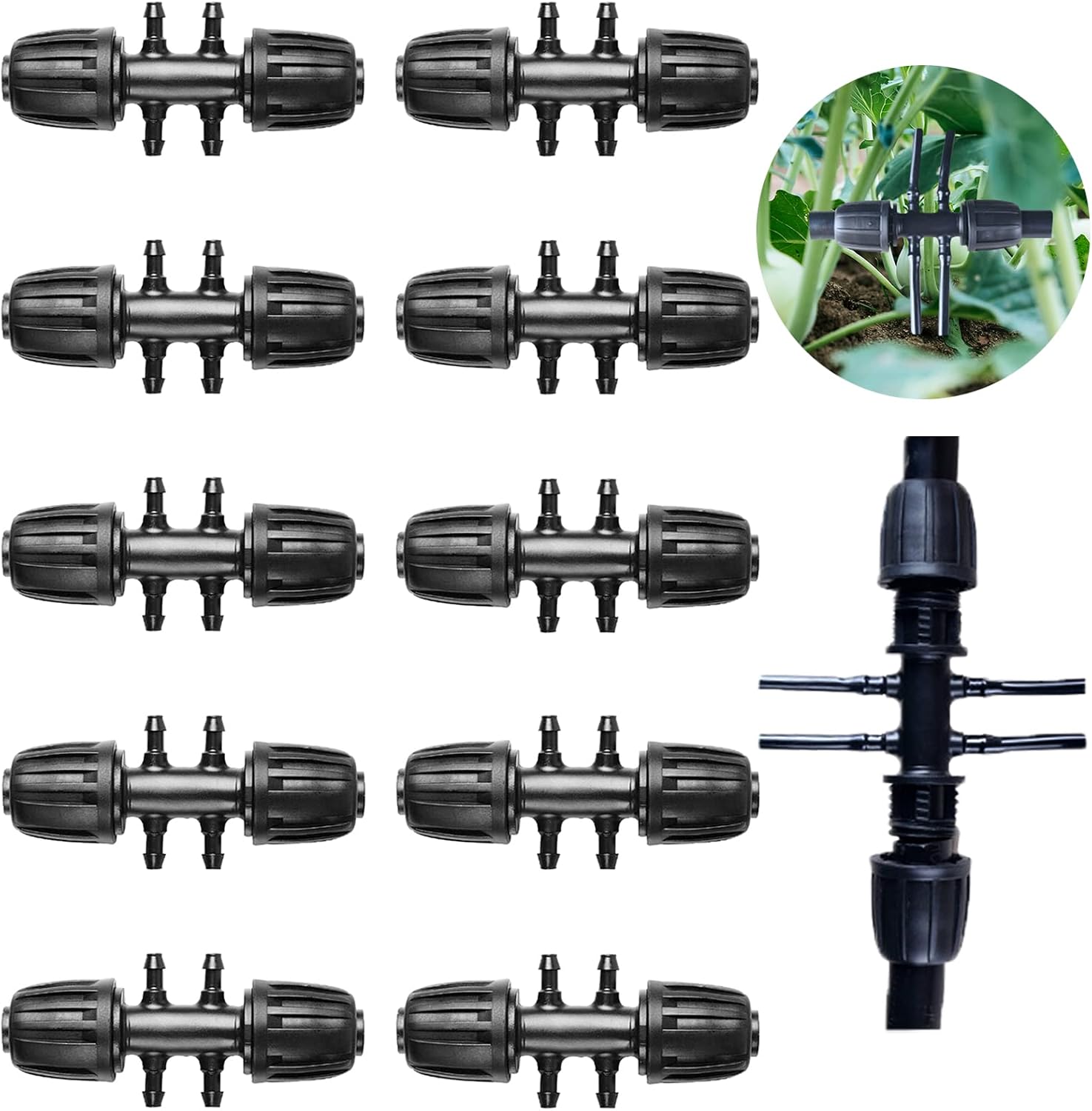 T-stücke Mit Dornen Für Tropfbewässerungssysteme (10er-packung) Auslaufsicheres Design Geeignet Für Die Bewässerung Von Rasen Und Garten (schwarz).