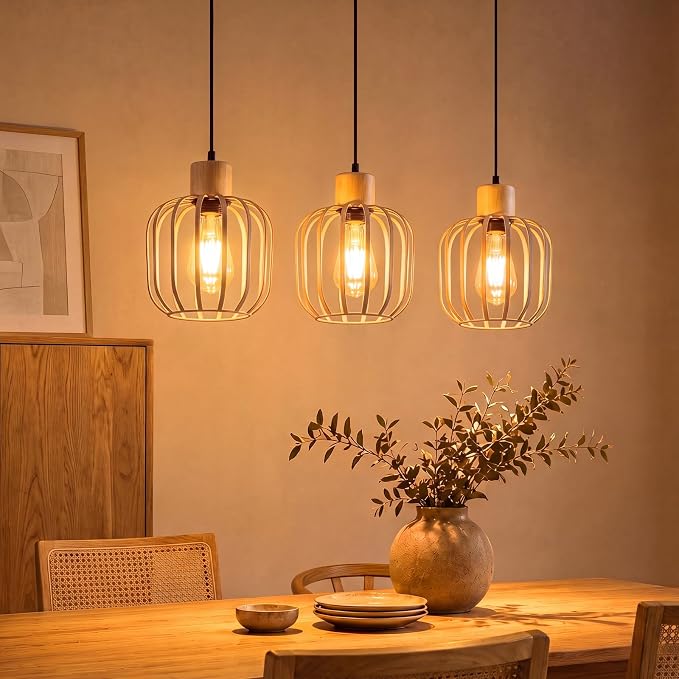 Gbly Esszimmer Pendelleuchte 3 Flammig Modern Esstisch Hängelampe E27 Grau Holz Hängeleuchte Küchenlampe Pendellampe Für Kücheninsel Schlafzimmer Wohnzimmer Ohne Leuchtmittel