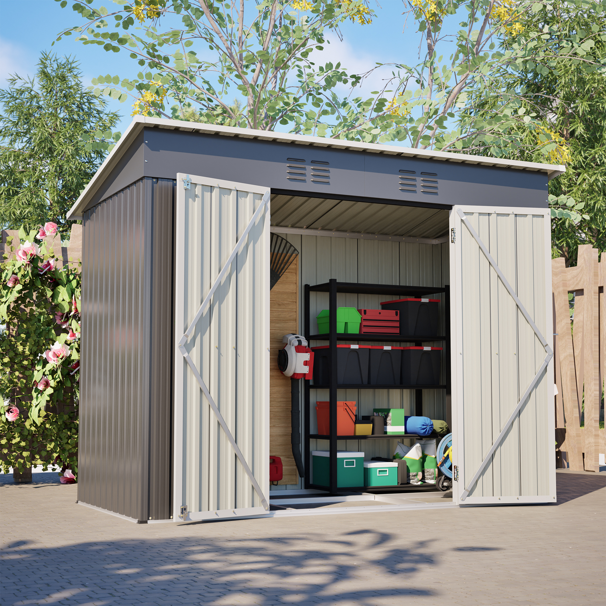 Geworzi Metall Gartenhaus 4'X8' Geräteschuppen Mit Abschließbarer Tür, Werkzeugaufbewahrung Für Hinterhof Und Terrasse Grau