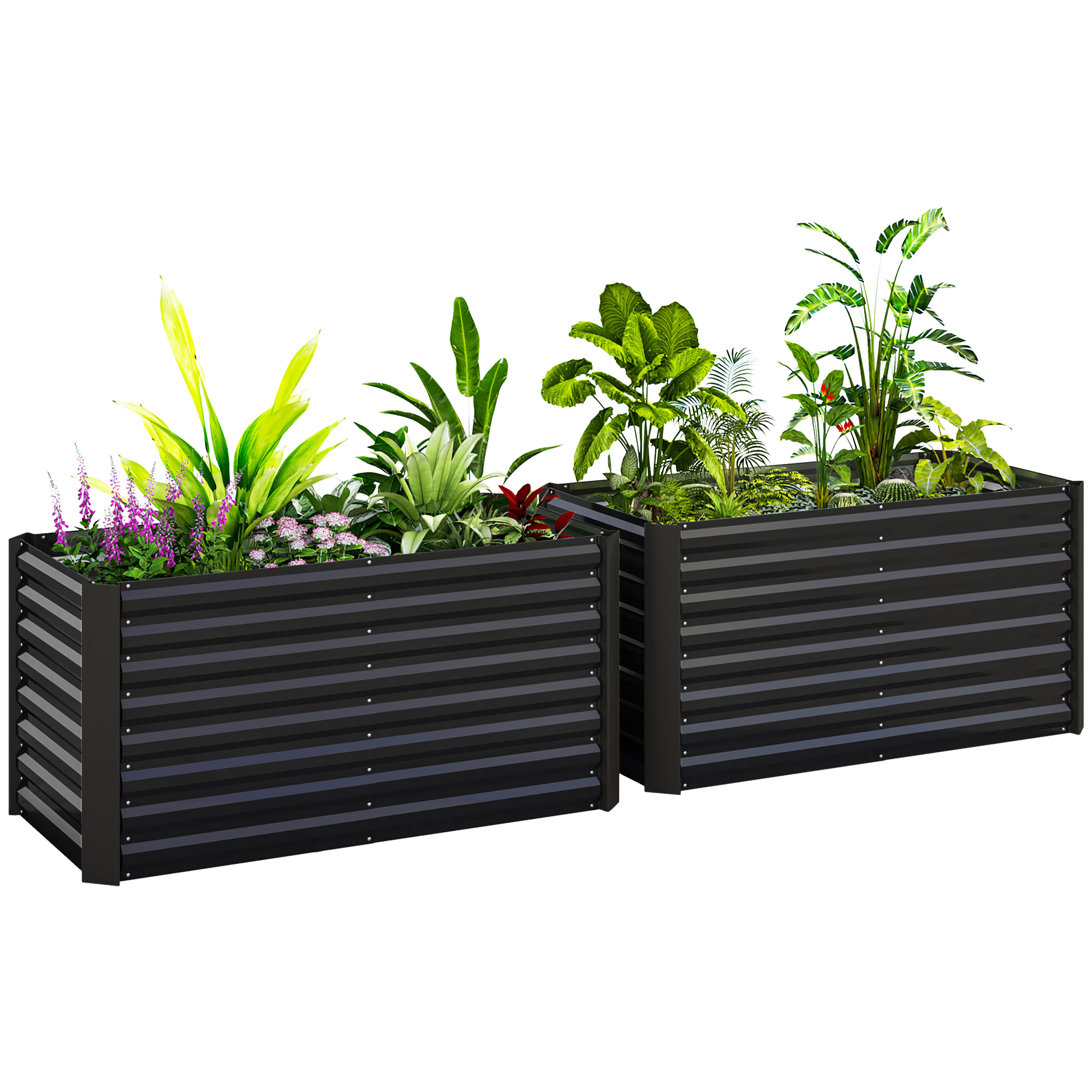 Set 2 Hochbeete Garten Quadratisch Aus Verzinktem Stahl, Offener Boden 120 X 60 X 60 Cm Dunkelgrau