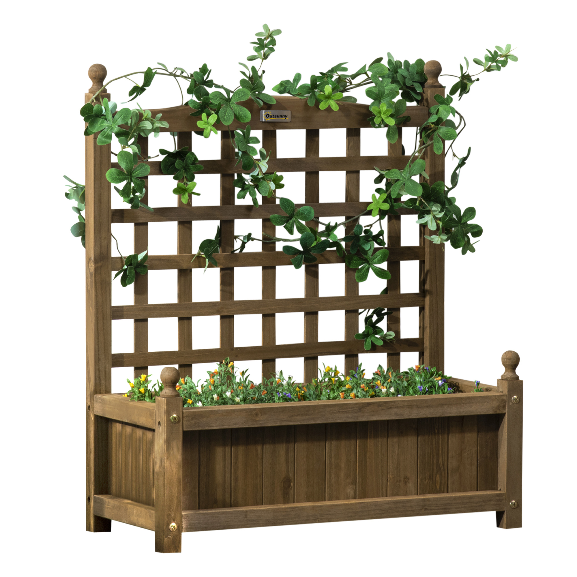 Pflanzkasten Mit Rankgitter, Hochbeet Blumenkasten Auf Füßen 64 X 28 X 75 Cm Aus Massivholz Mit Bewässerungseinsätzen