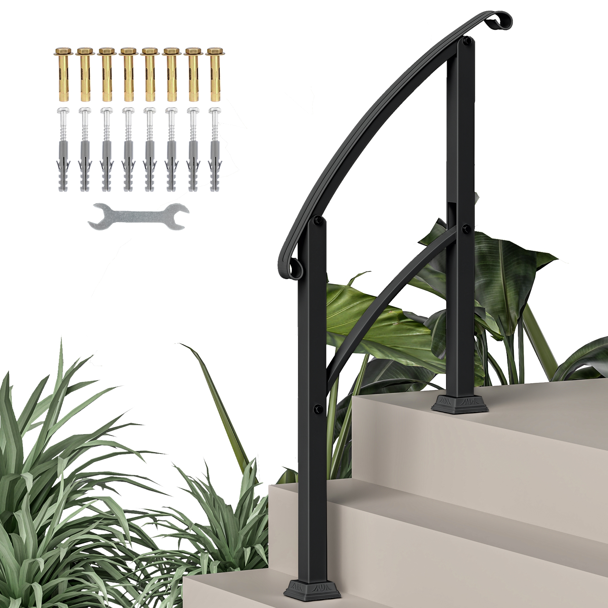 Treppenhandlauf Für 1-3 Stufen, Verstellbares Geländer 0-45° Mit Montageset 71 X 8 X 148 Cm Schwarz