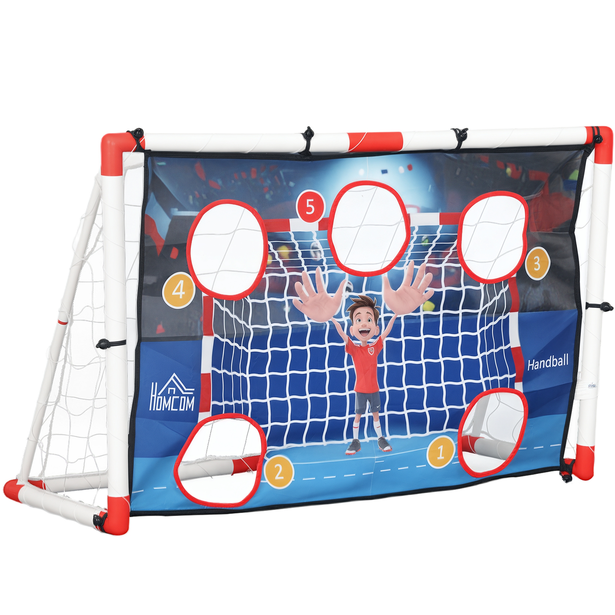 Kinder-handballtor Für Draußen, 5-zonen-zielspiel Mit Handball, Aufblasbarem Ball Und Pumpe, 116 X 48 X 76 Cm, Weiß
