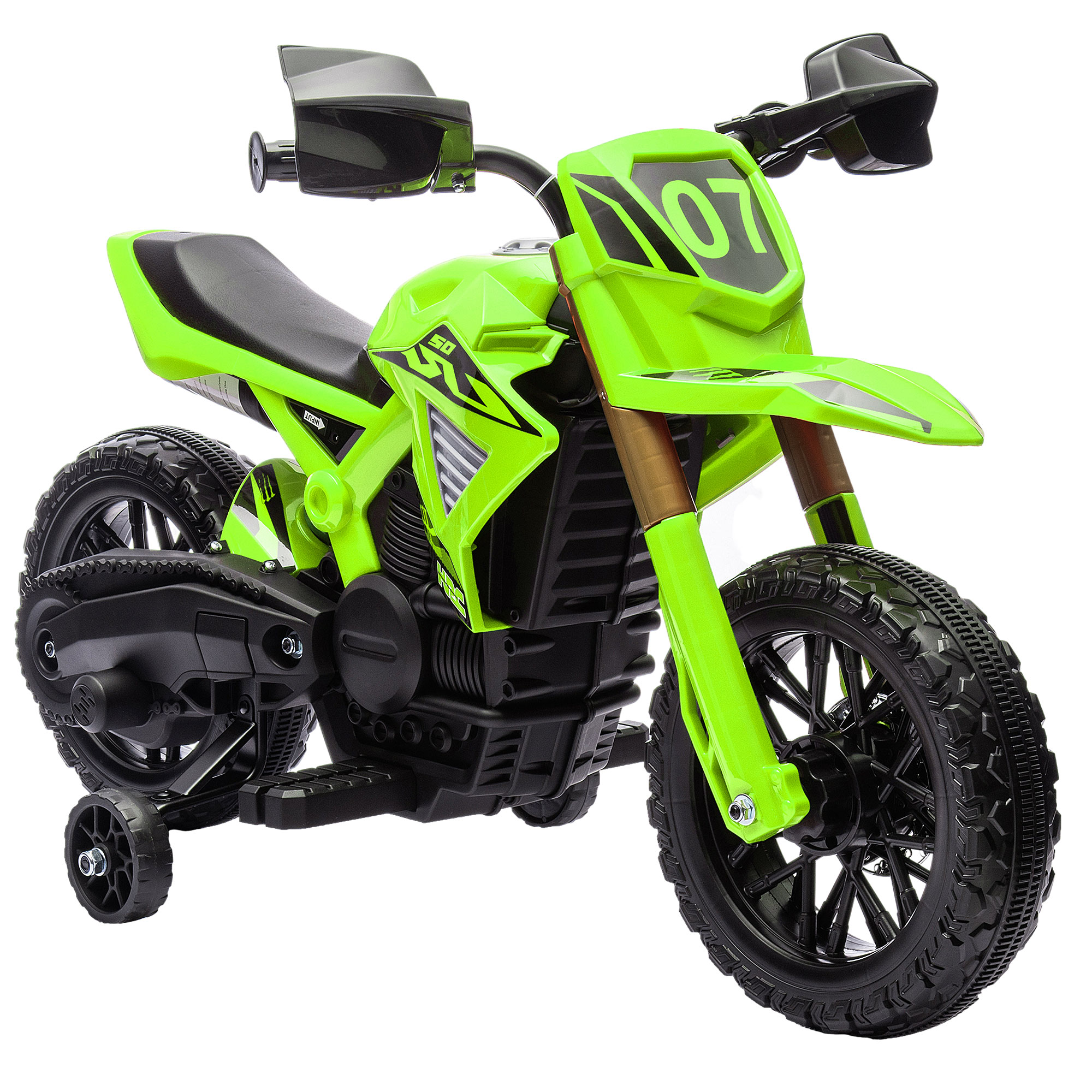 Elektro-crossmotorrad Für Kinder 3–8 Jahre, 6 V Batterie, 2 Motoren, Hupe, Stützräder, Tragkraft 30 Kg, Grün