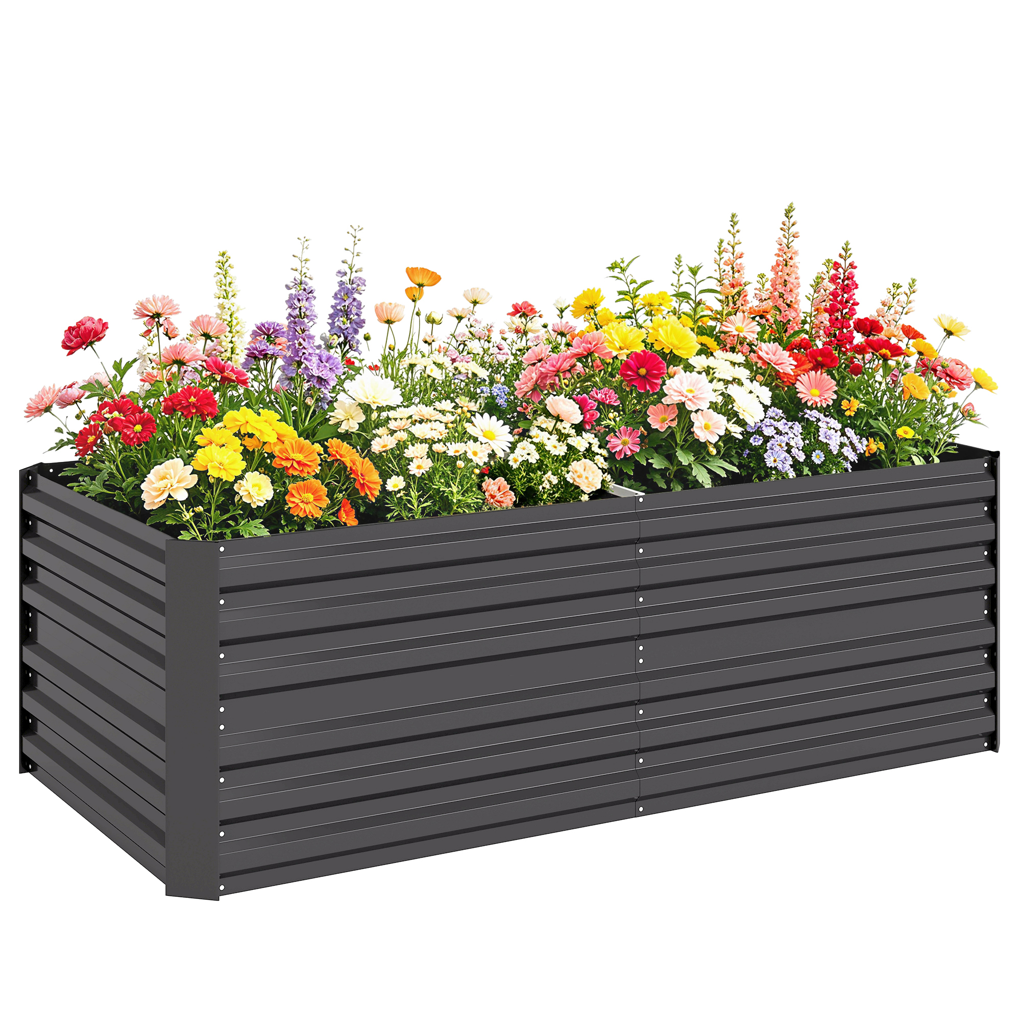Hochbeet Garten Rechteckig Aus Verzinktem Stahl, Gemüsebeet Mit Verstärkungsrohren 180 X 90 X 59 Cm