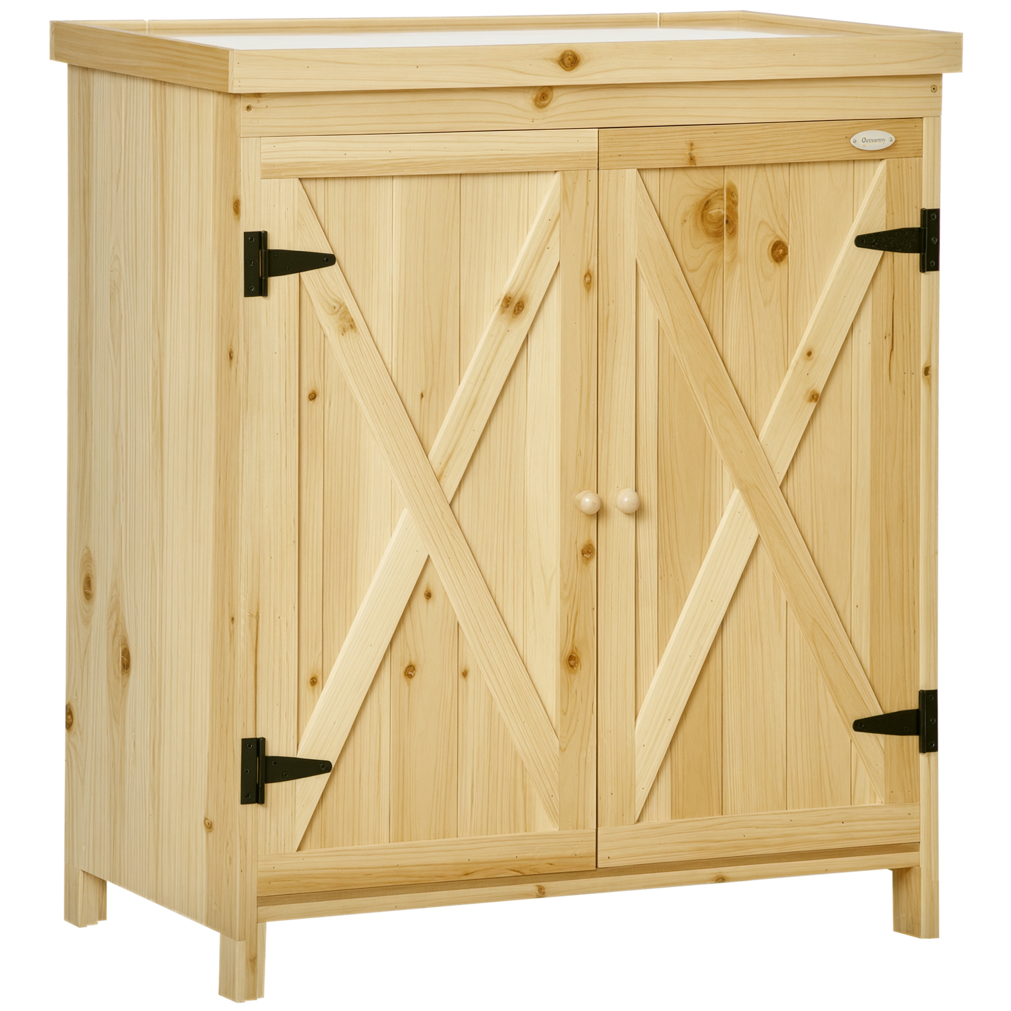Gartenschrank Aus Massivholz Mit Verzinkter Metallablage, Aufbewahrungsschrank 80 X 45 X 92 Cm Naturholz