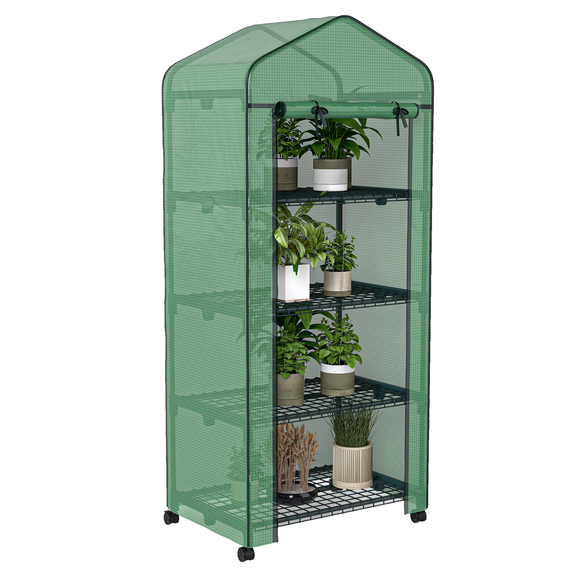 Gewächshaus Für Garten Und Balkon Mit 4 Ebenen, Stahlgestell Mit Epoxidbeschichtung, Abnehmbare Hdpe-pe-abdeckung, 69 X 50 X 165 Cm, Grün