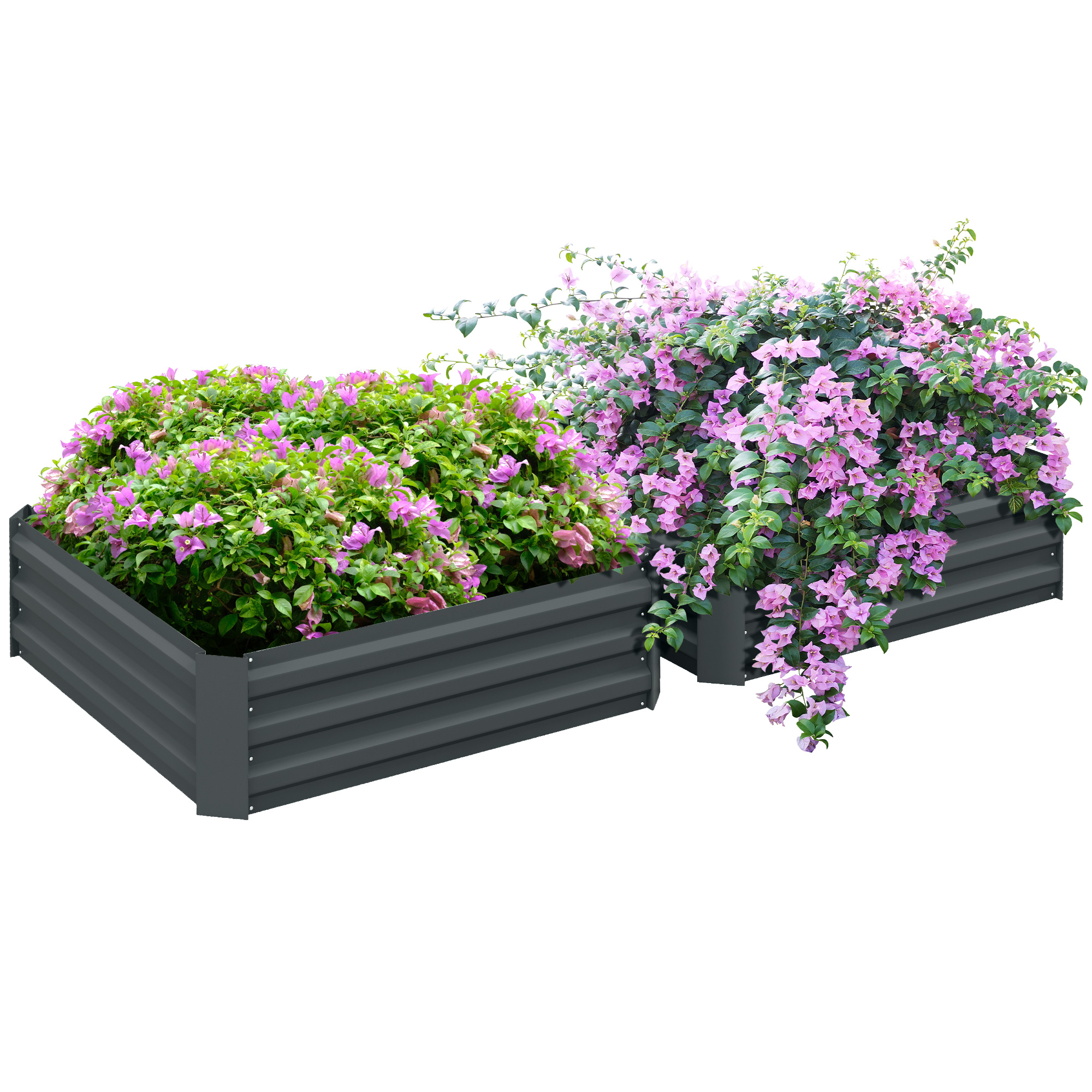 Set 2 Gartenhochbeete Rechteckig 100 X 100 X 30 Cm, Gemüsebeet Aus Wellstahl Dunkelgrau