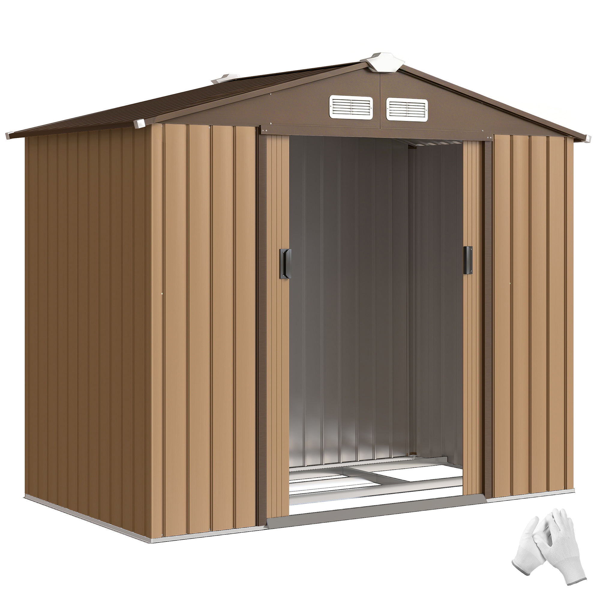 Gartenhaus 2,5 M², Geräteschuppen Mit Fundamentset, Abschließbare Tür, Geräteschrank Aus Stahlblech, Khaki