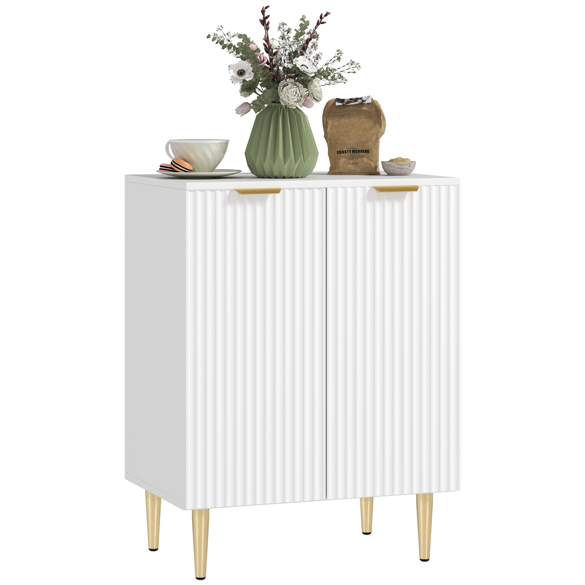 Küchen-sideboard Mit 2 Türen, Verstellbarem Einlegeboden Und Erhöhten Metallfüßen, Aufbewahrungsschrank, 60 X 40 X 80 Cm, Weiß
