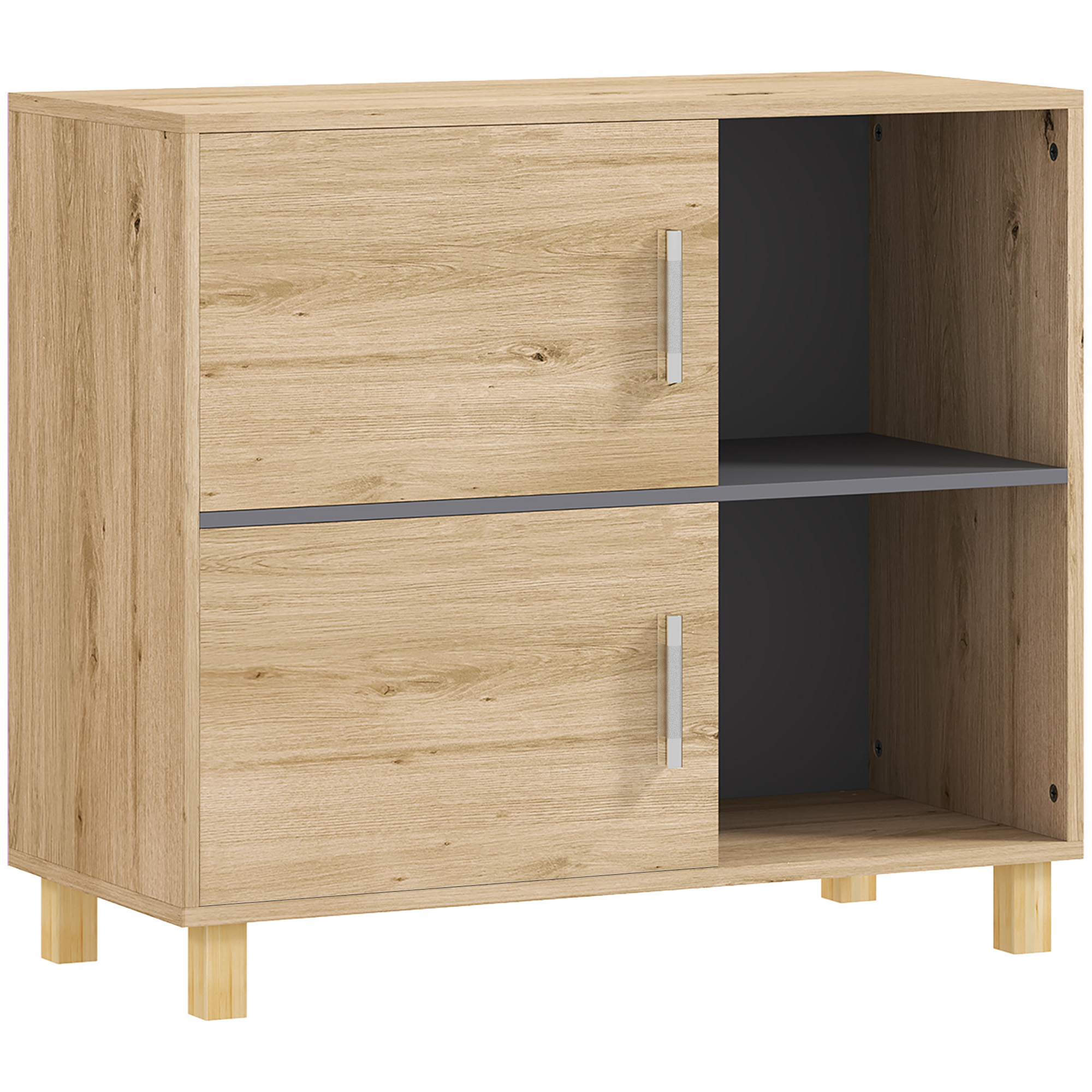 Badezimmerschrank Mit Offenen Fächern Und Schrank, Badmöbel 80 X 35 X 70 Cm Aus Naturholz