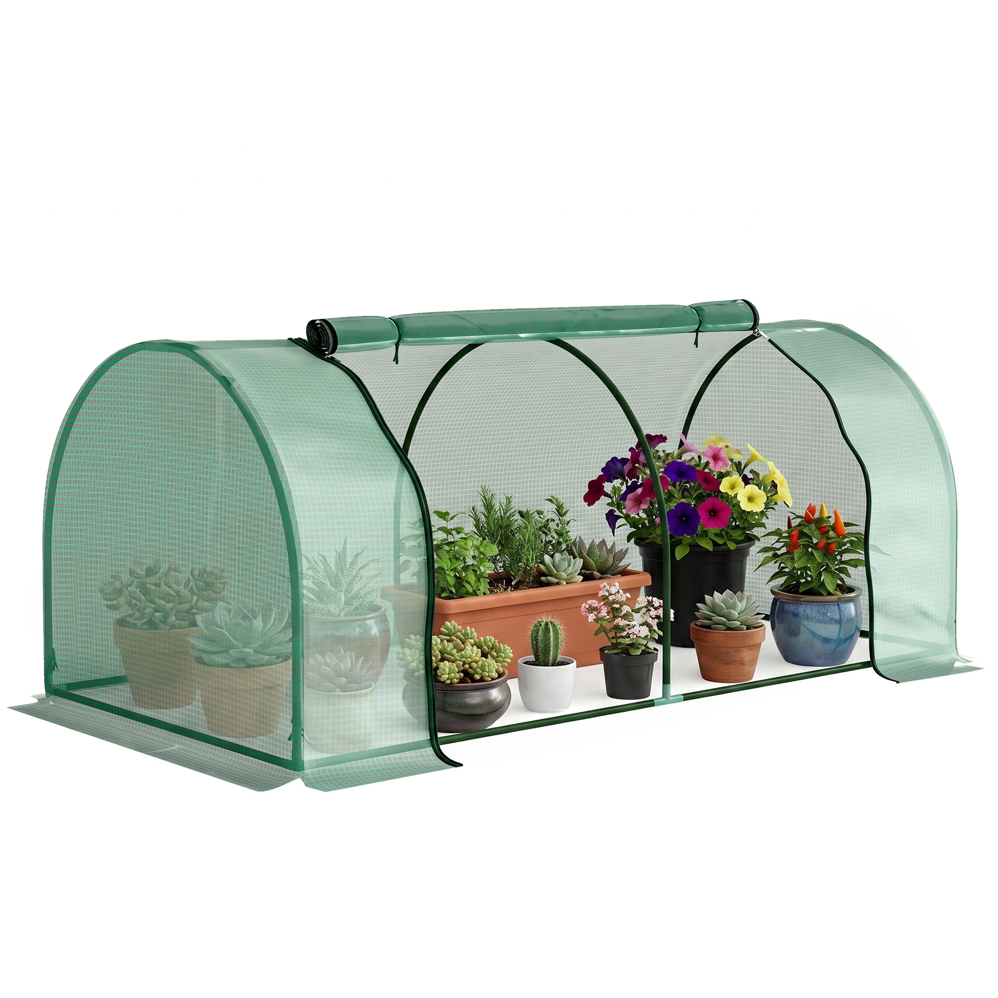 Mini Gewächshaus Garten 2 X 1 X 0,8 M, Tomatengewächshaus Mit Reißverschlusstür, Pe-folie Und Stahlrahmen Grün