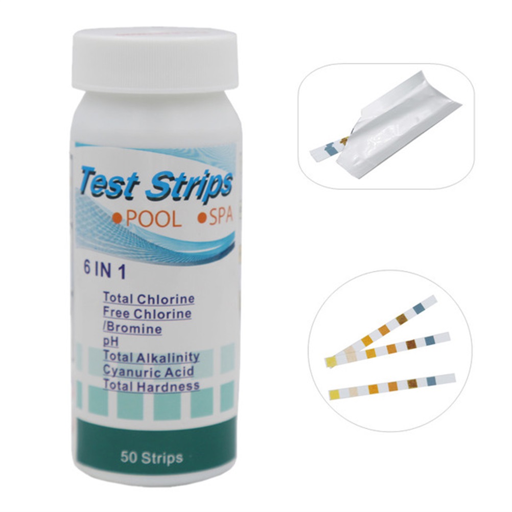 6-in-1-wasserteststreifen Zur Bestimmung Der Wasserqualität In Pools Und Whirlpools. Diese Teststreifen Messen Gesamtchlor, Freies Chlor, Brom, Gesamtalkalität, Cyanursäure Und Gesamthärte.