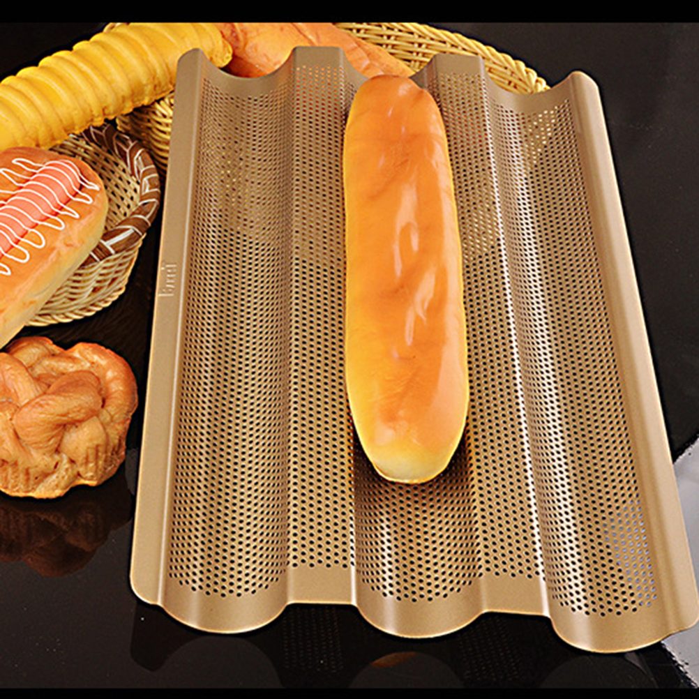 3-fach Antihaftbeschichtetes Baguette-backblech, Kastenform, Französische Brotform, Backzubehör, Baguetterahmen, Backhilfen