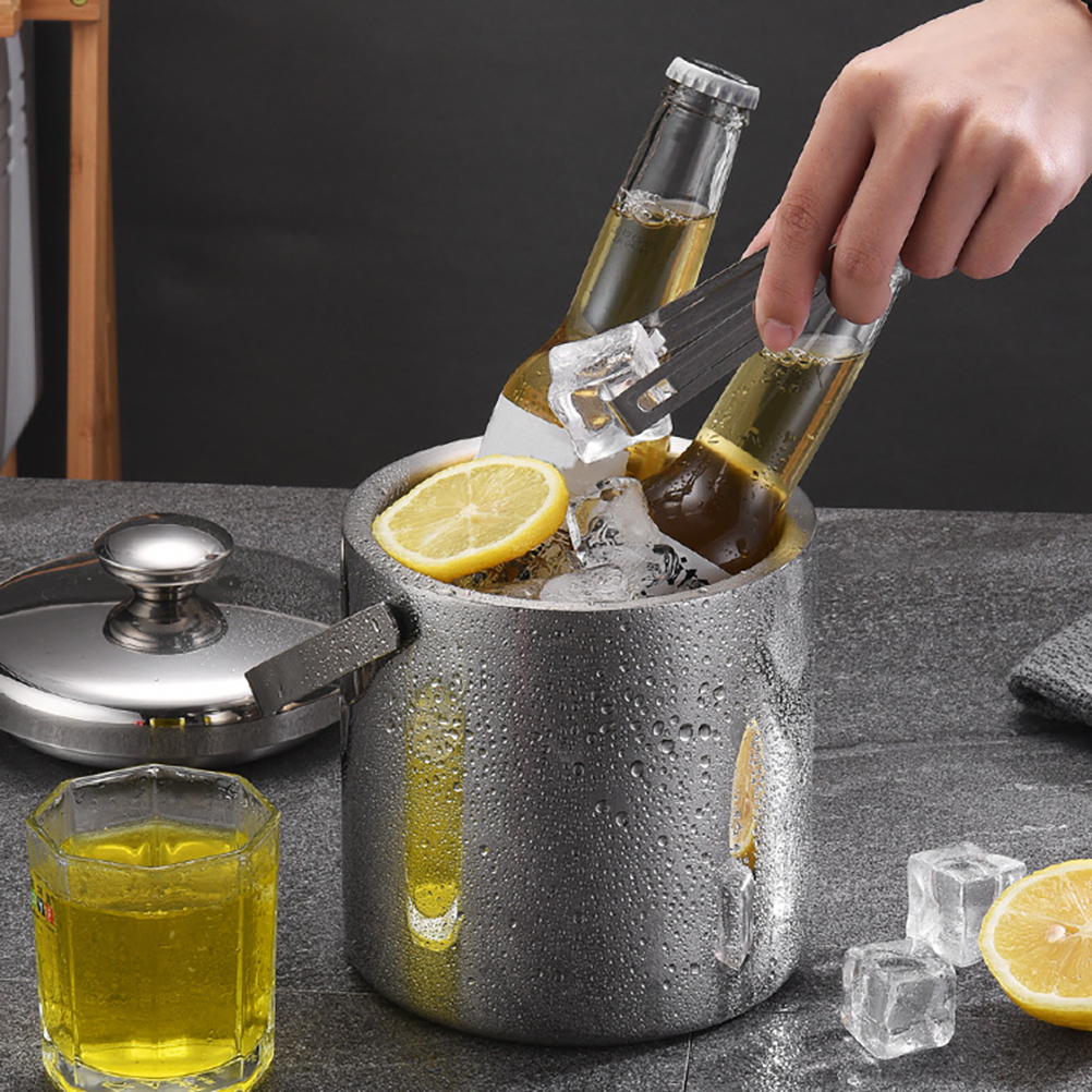 1,3-liter-eiskübel Mit Deckel Und Sieb, Doppelwandiger Eiswürfelbehälter Aus Edelstahl